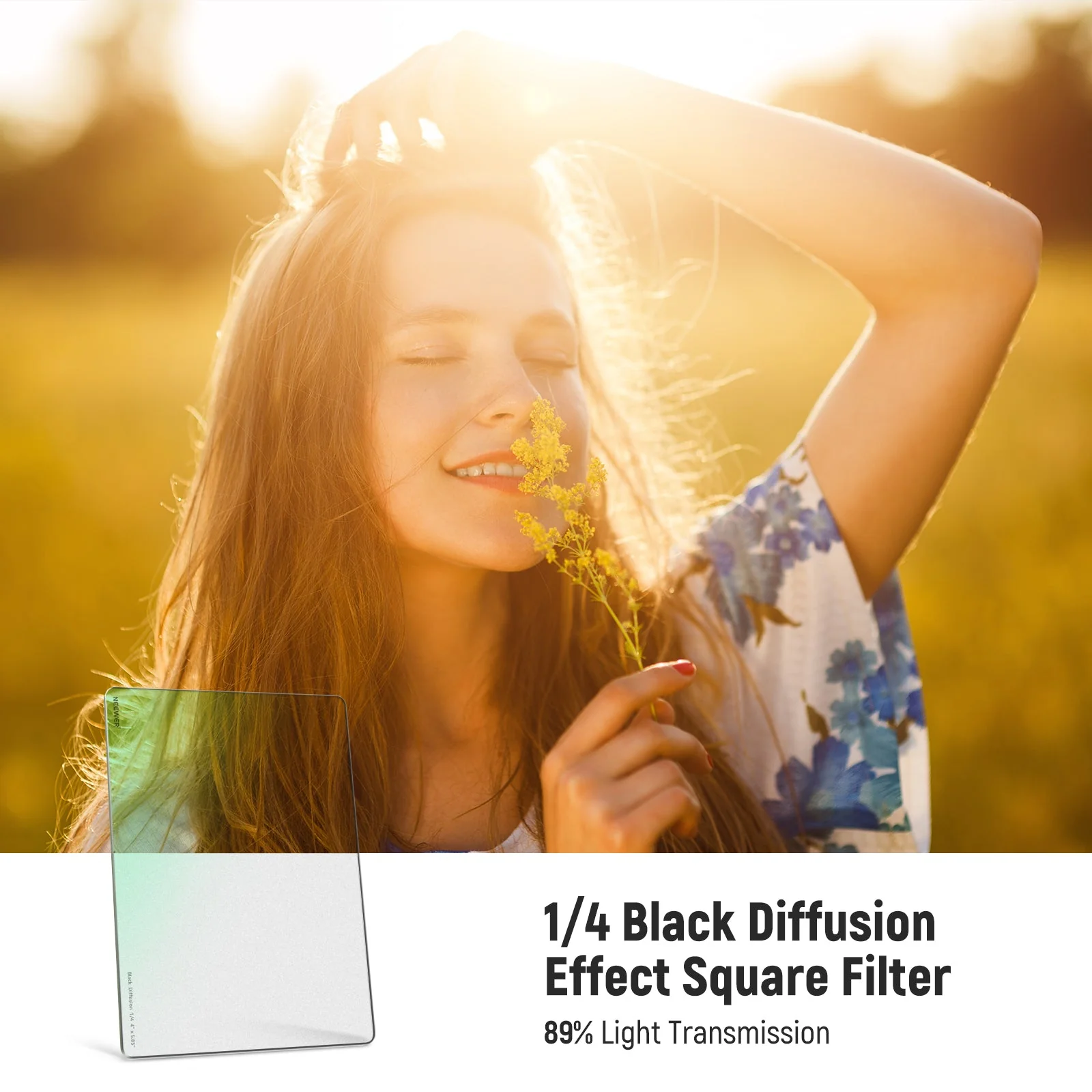 NEEWER 1/4 Black Diffusion Mist Dreamy Effect 4"x5.65" Square Filter - Image 2