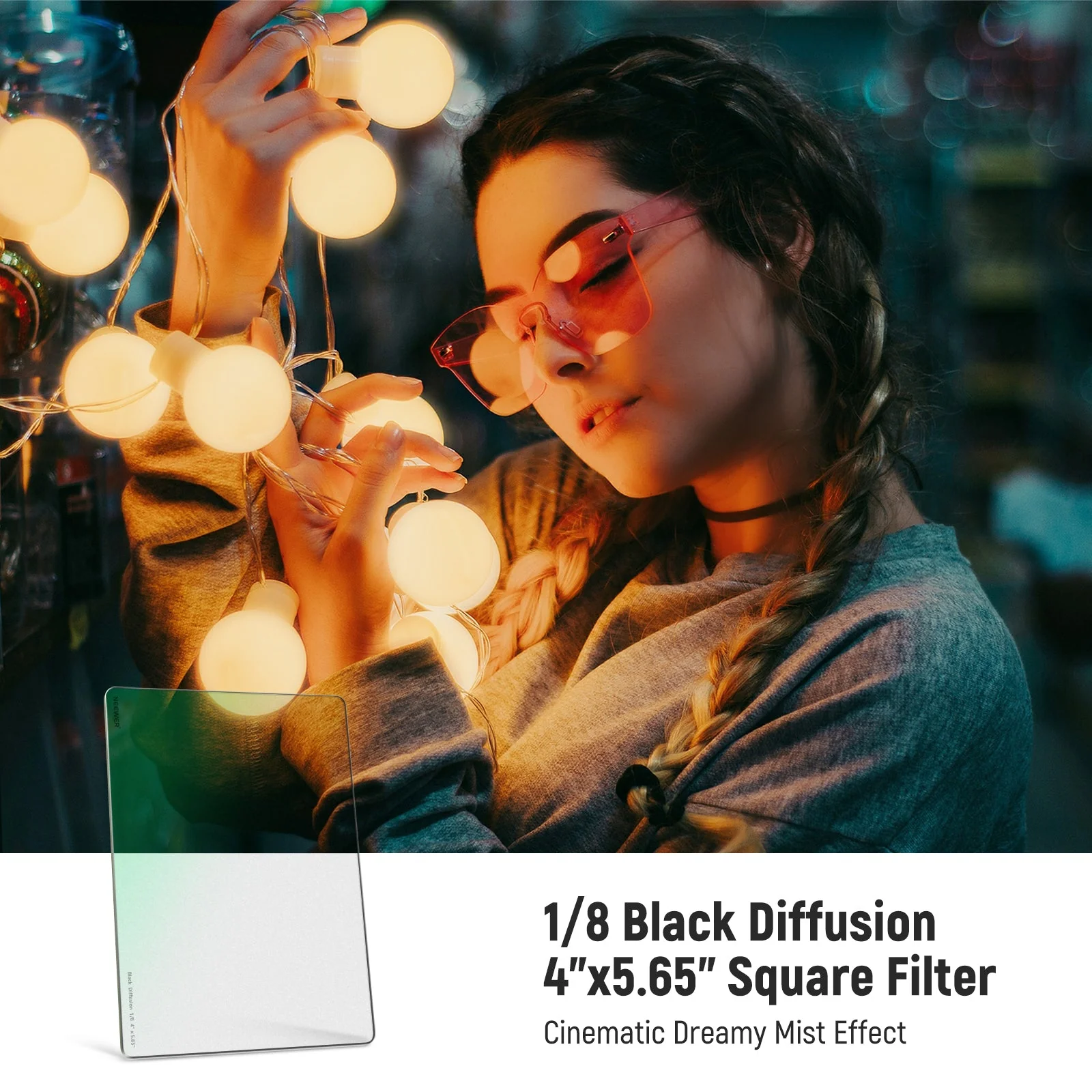 NEEWER 1/8 Black Diffusion Mist Dreamy Effect 4"x5.65" Square Filter - Image 2