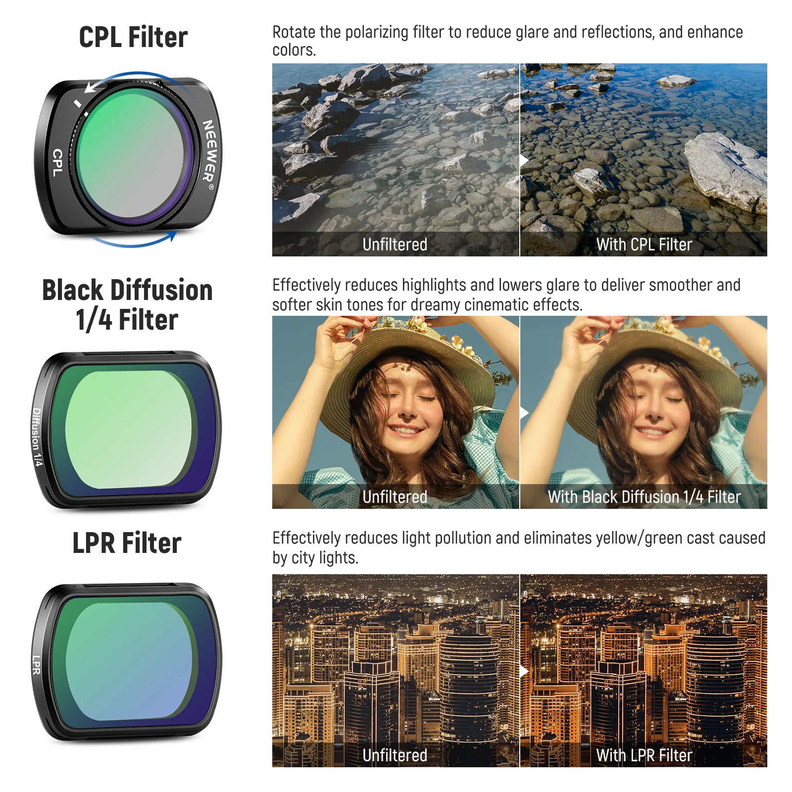 NEEWER 14 Pack Filter Set for DJI OSMO Pocket 3 / Pocket 4/ Xtra Muse - Image 6