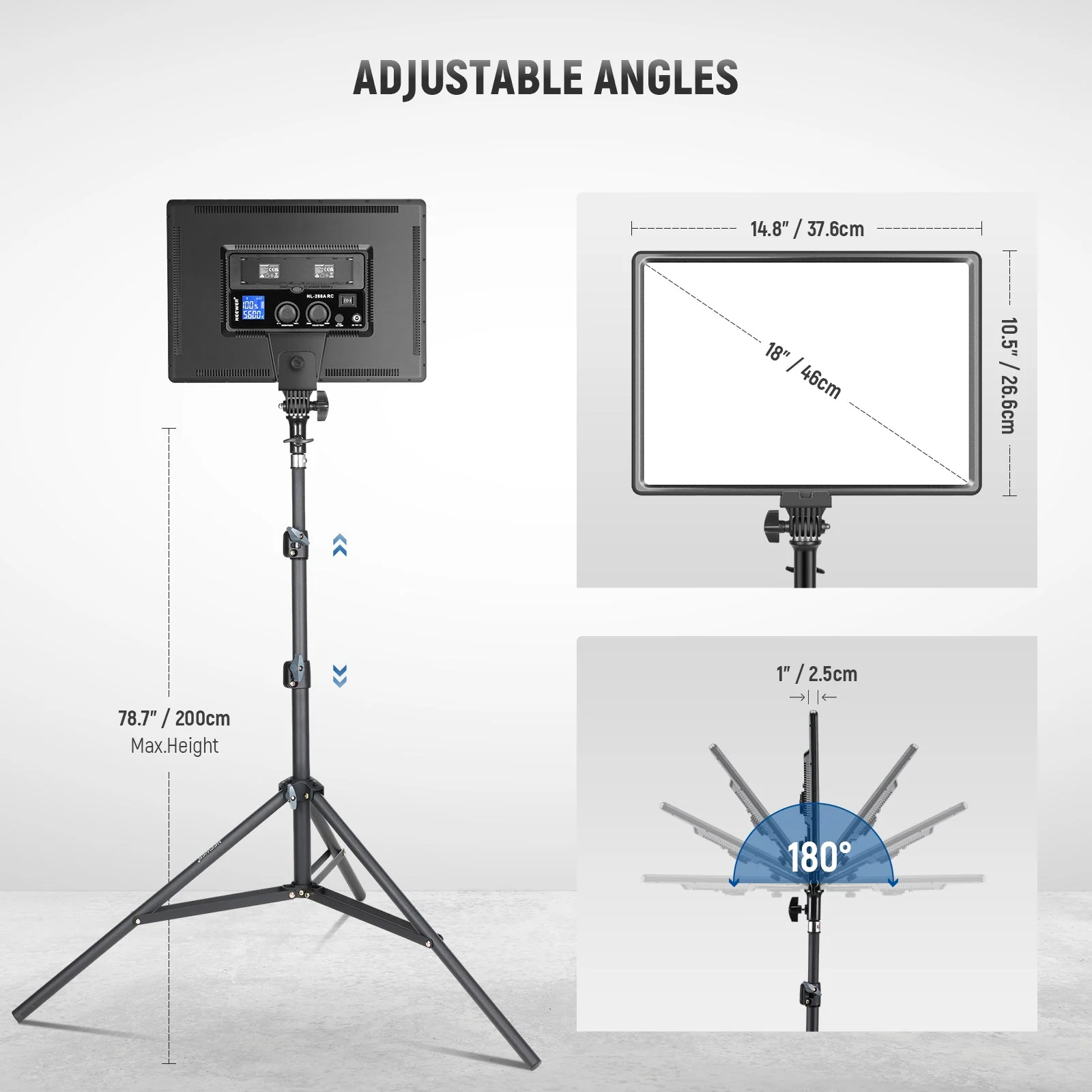 NEEWER 2 Pack NL-288ARC Bi-Color LED Panel Light Stand Kit - Image 7