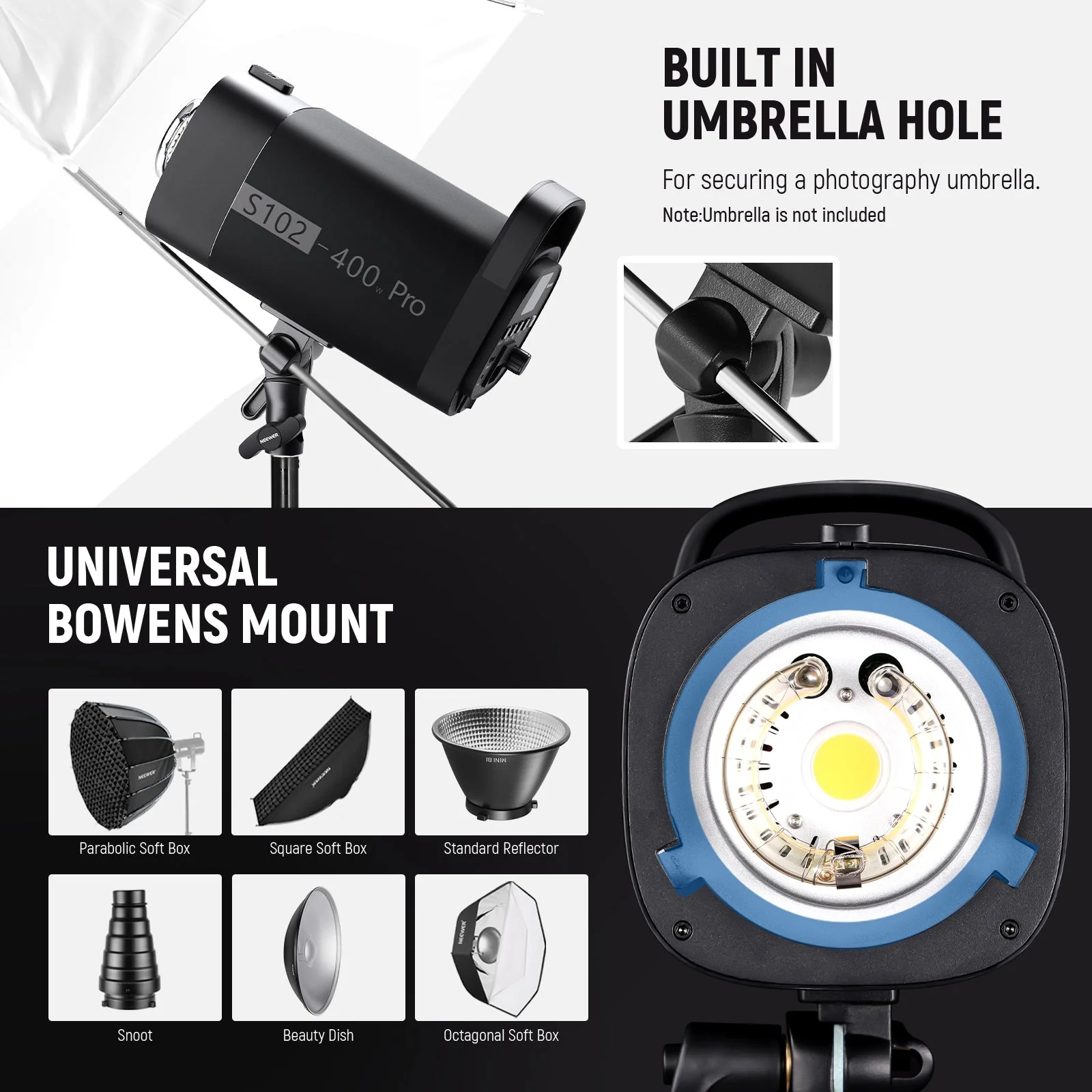 NEEWER 2 Pack S102-400W PRO 400Ws Studio Monolight Flash Light Kit - Image 7