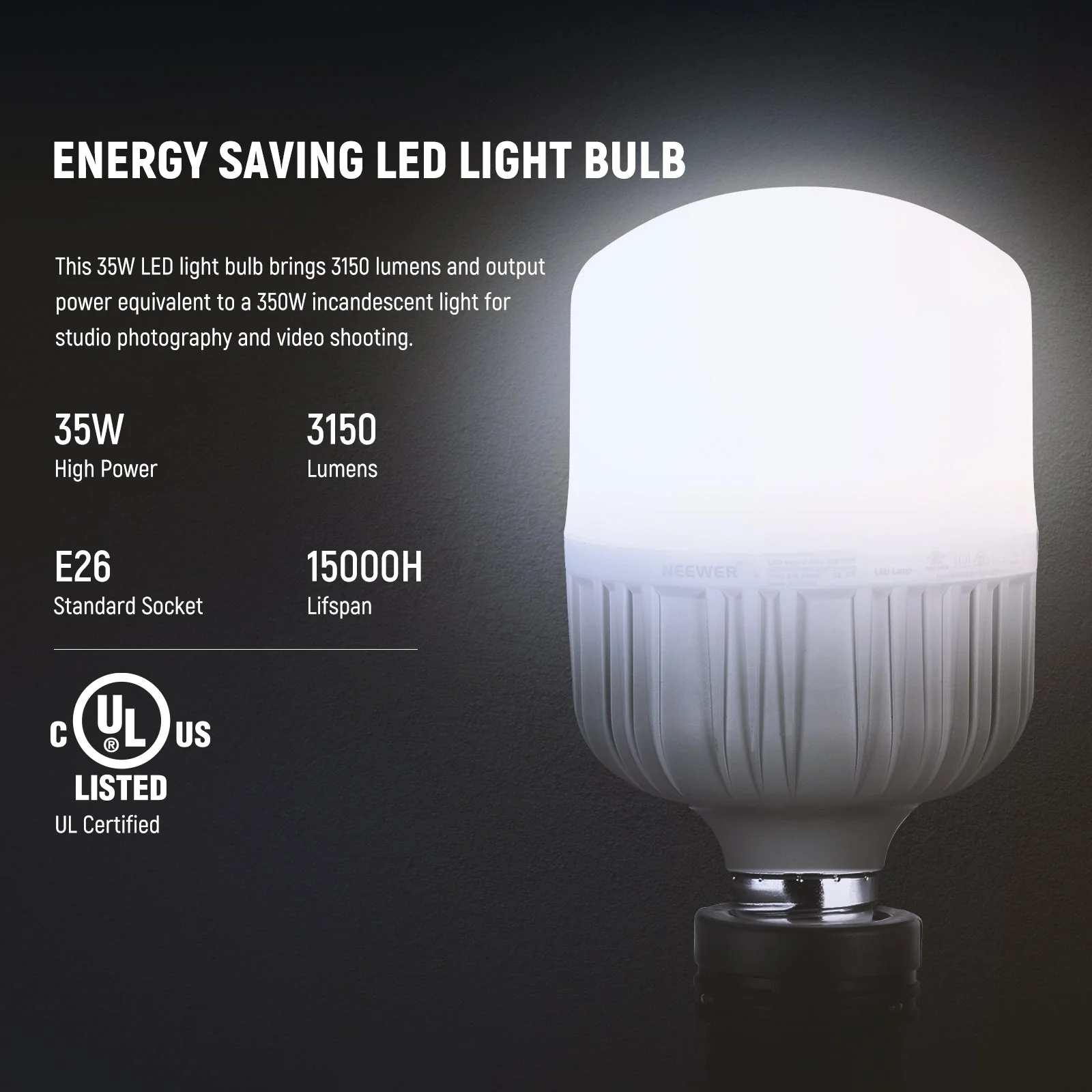NEEWER T100 2 Packs E27 35W LED Light Bulbs - Image 3
