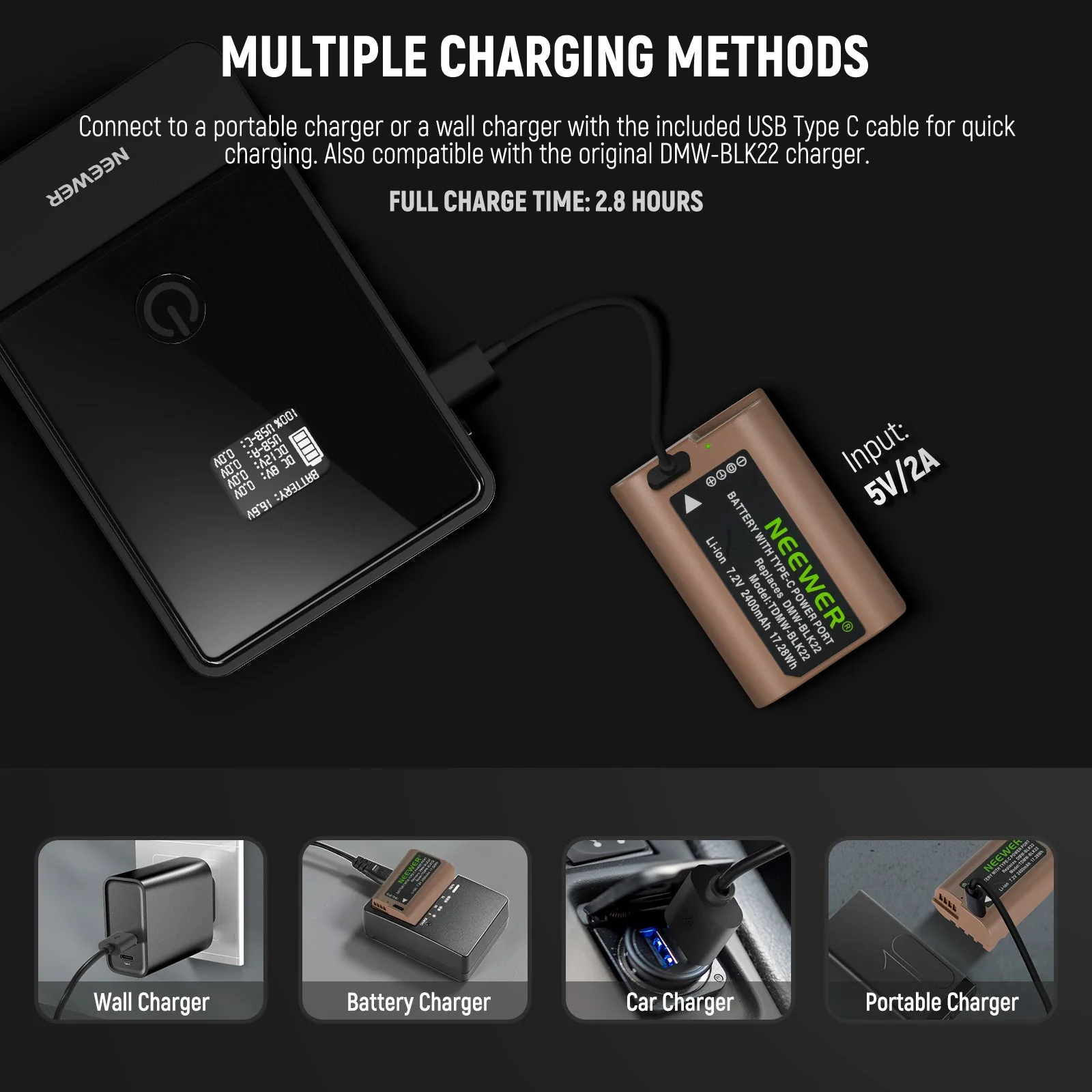 NEEWER DMW-BLK22 2400mAh Panasonic Replacement Battery - Image 3