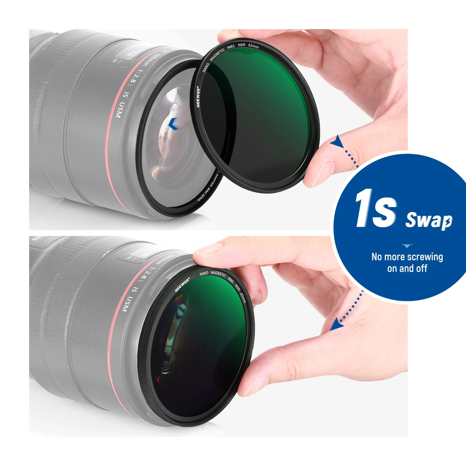 NEEWER 5-in-1 Magnetic Lens Filter Kit (1/4 Black Diffusion+GND8+ND8+ND64+Ring) - Image 2
