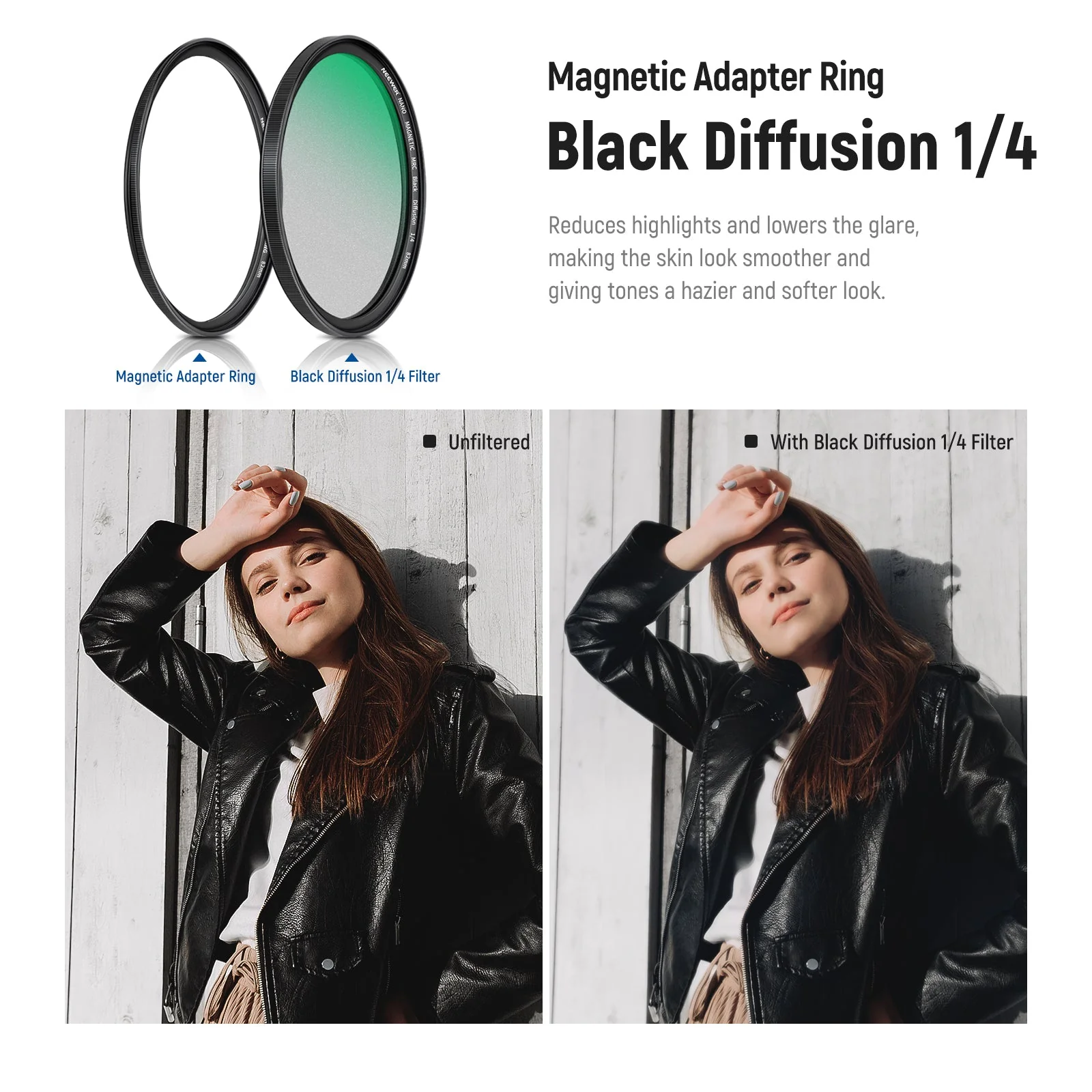 NEEWER 5-in-1 Magnetic Lens Filter Kit (1/4 Black Diffusion+GND8+ND8+ND64+Ring) - Image 6