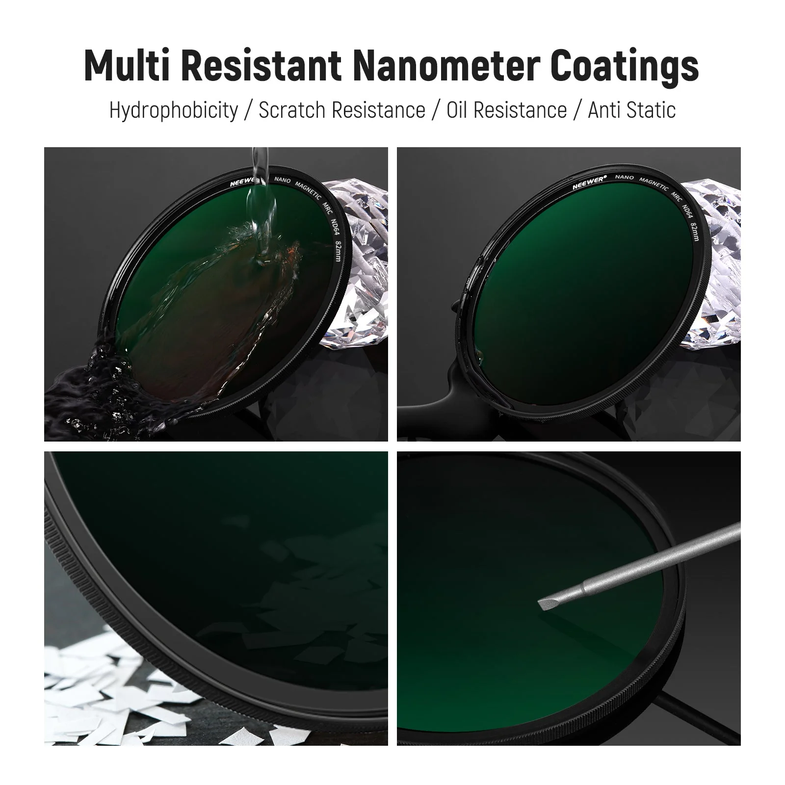 NEEWER 5-in-1 Magnetic Lens Filter Kit (1/4 Black Diffusion+GND8+ND8+ND64+Ring) - Image 8