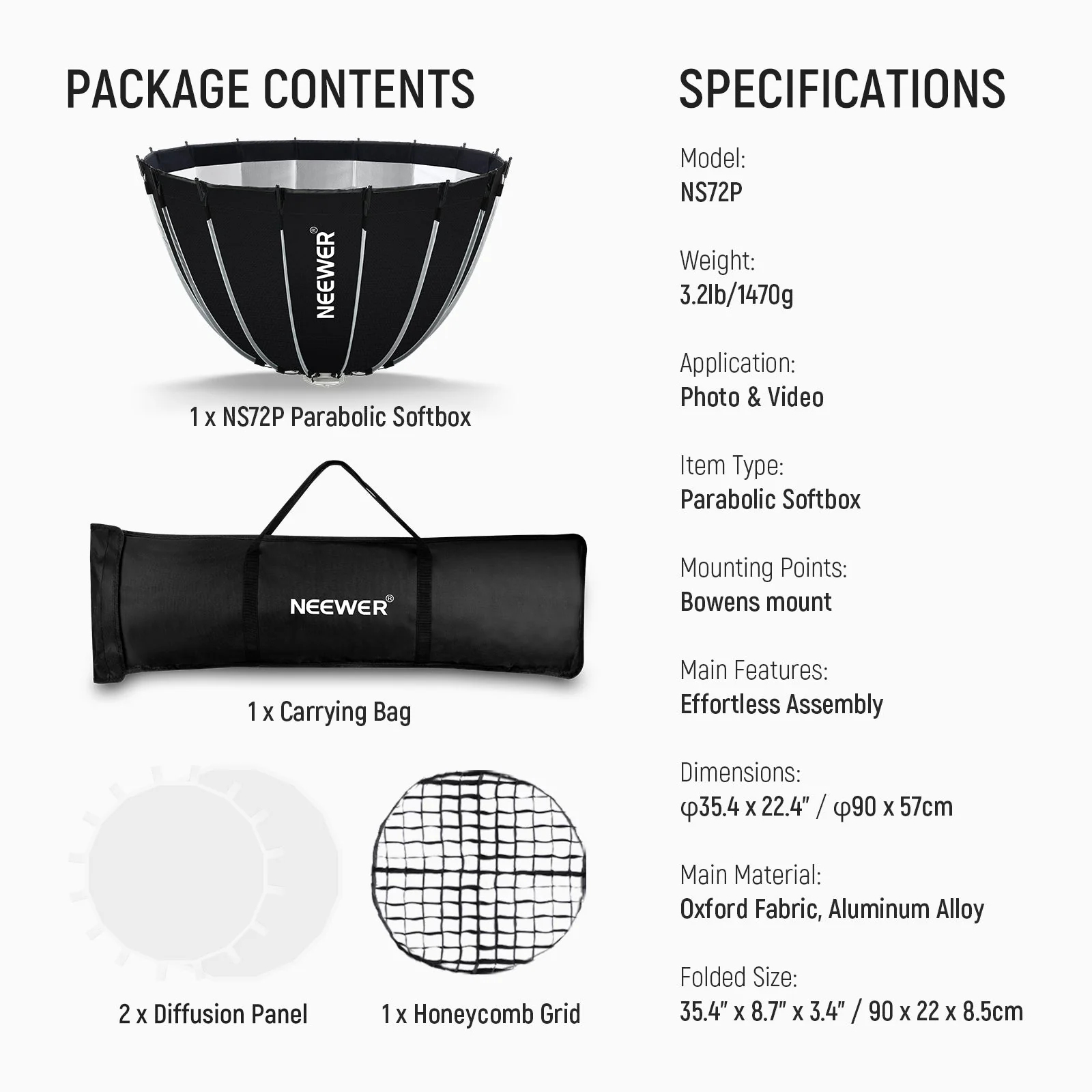 NEEWER 60CM/90CM/120CM Quick Release Parabolic Softbox - Image 18