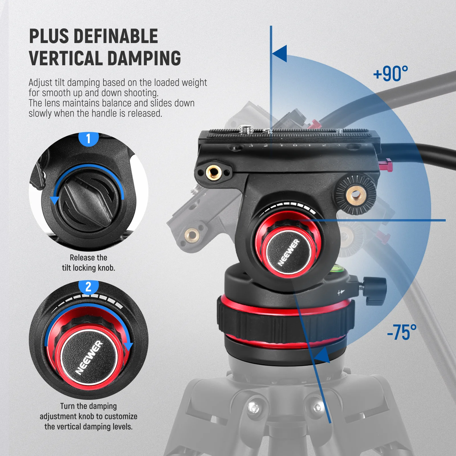 NEEWER TP75 74"/189 cm Pro Video Tripod with Fluid Head - Image 3