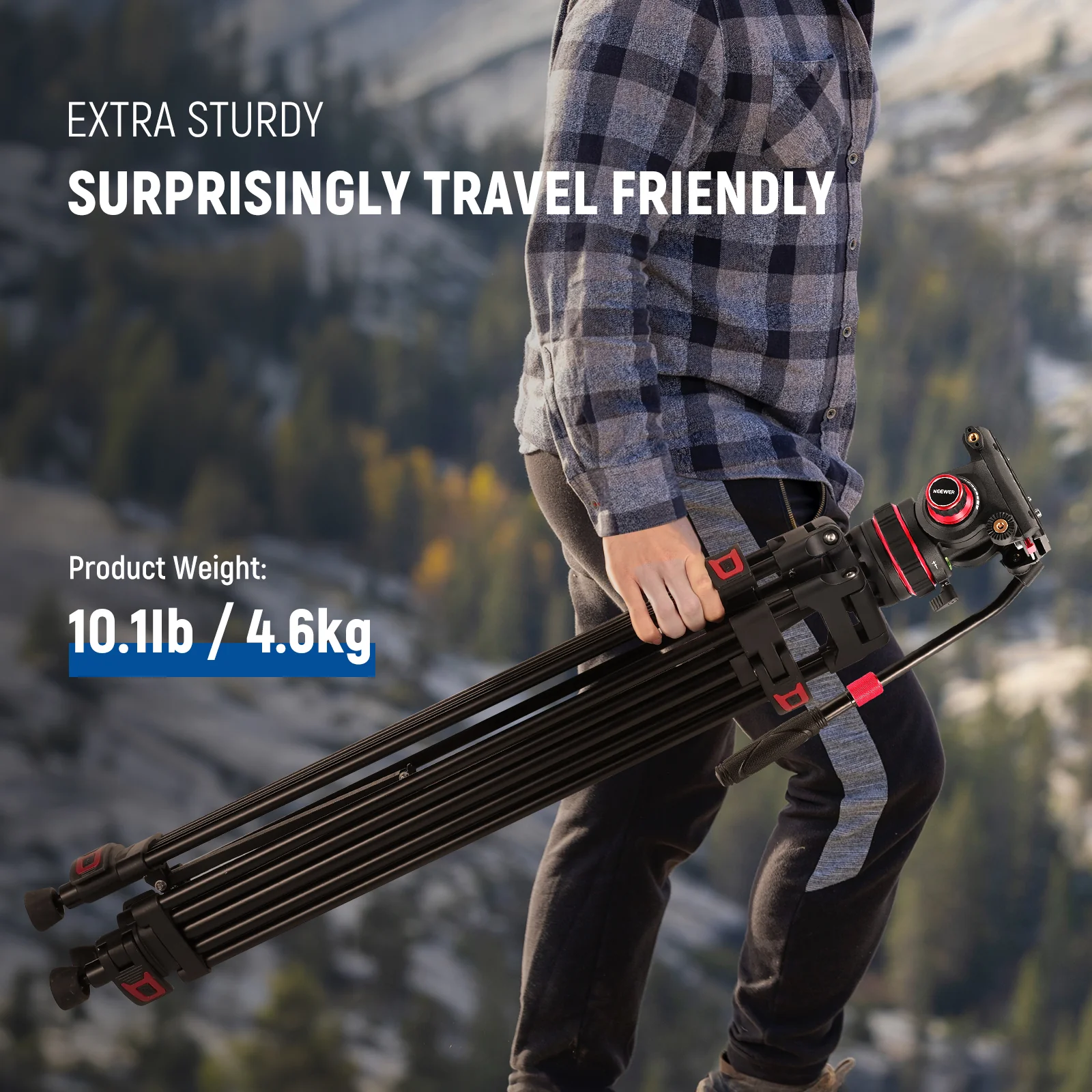 NEEWER TP75 74"/189 cm Pro Video Tripod with Fluid Head - Image 5