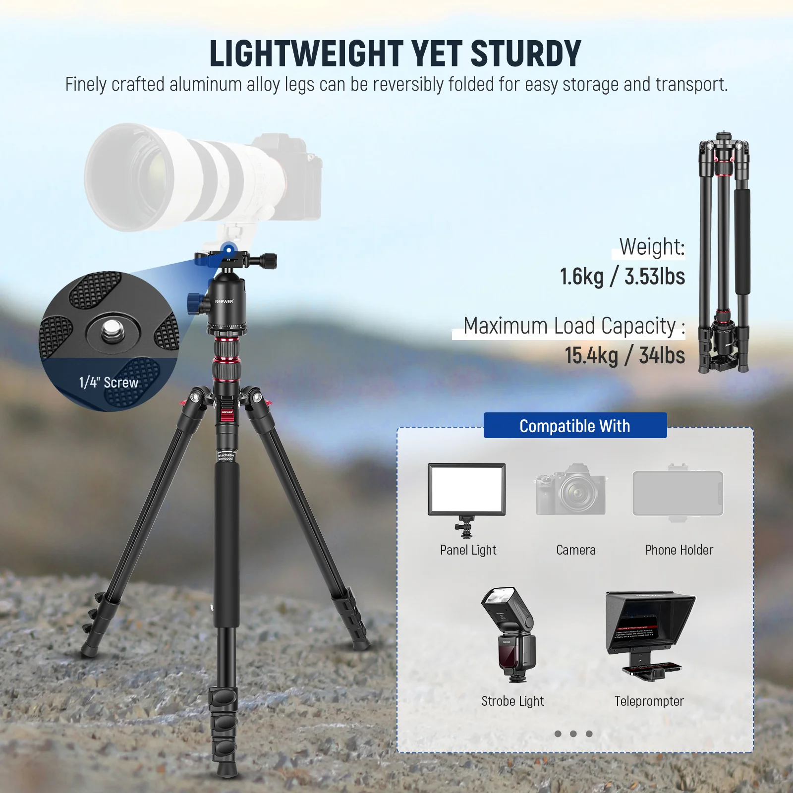 NEEWER TP77 77''/197 cm 2 In 1 Camera Tripod Monopod - Image 10