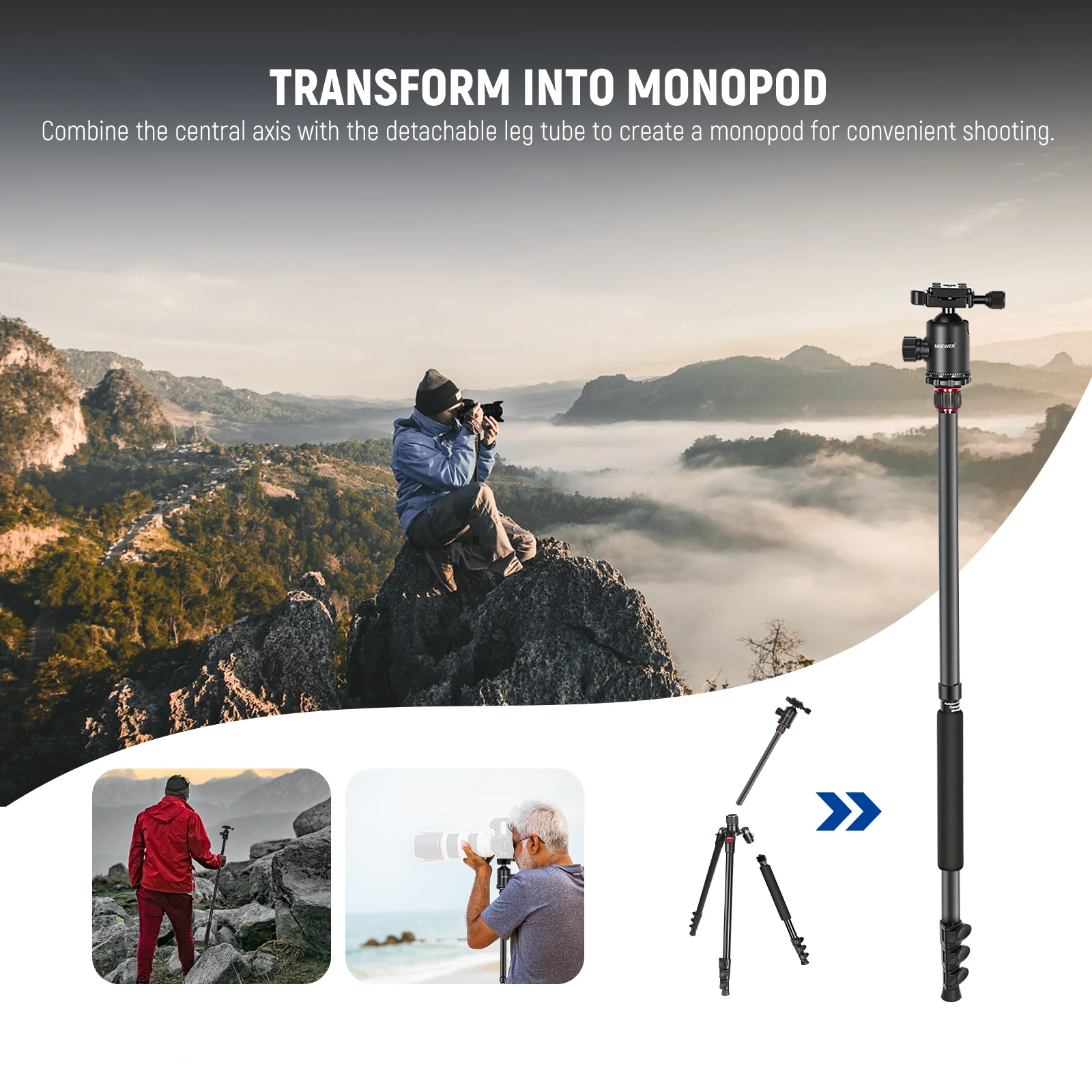 NEEWER TP77 77''/197 cm 2 In 1 Camera Tripod Monopod - Image 14