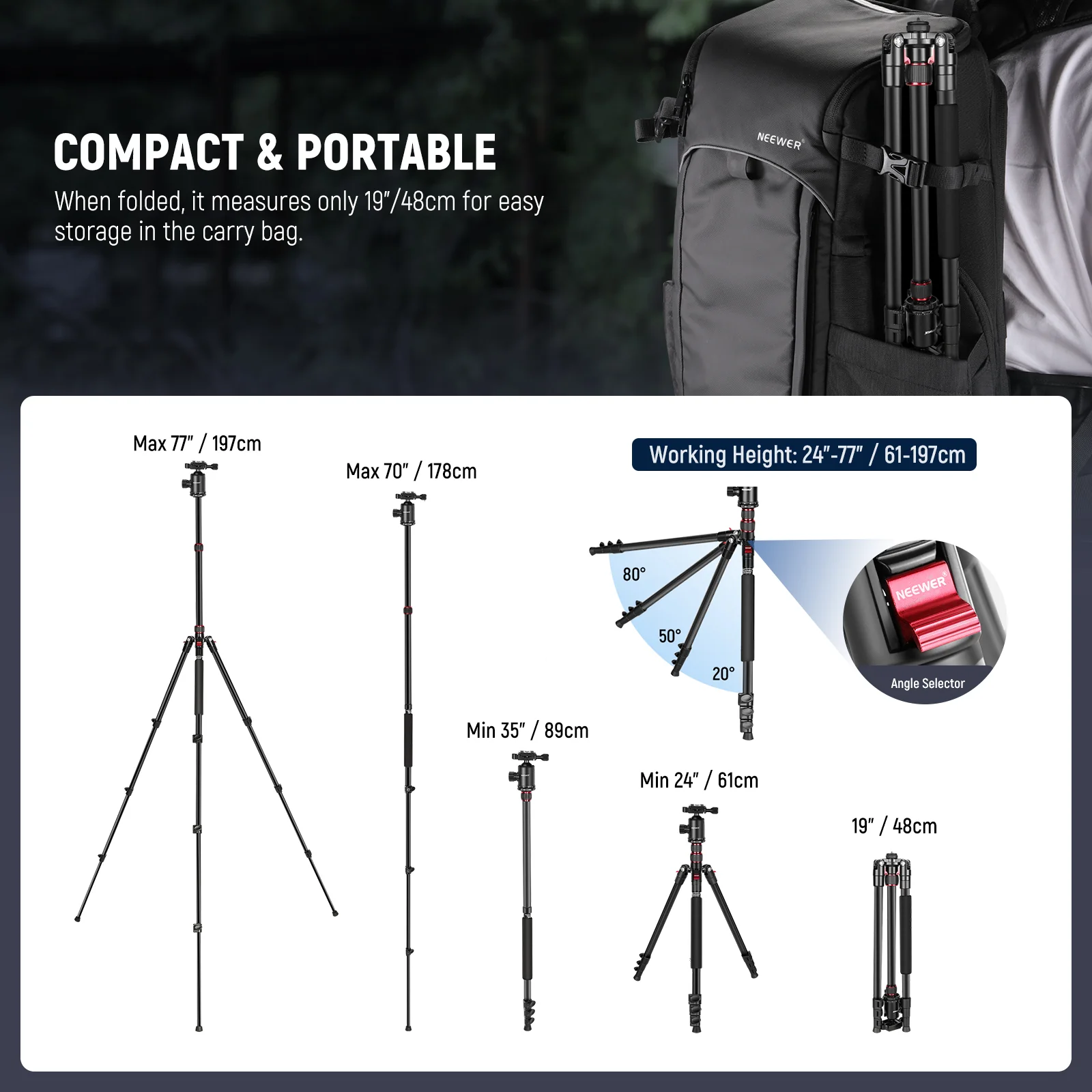 NEEWER TP77 77''/197 cm 2 In 1 Camera Tripod Monopod - Image 15