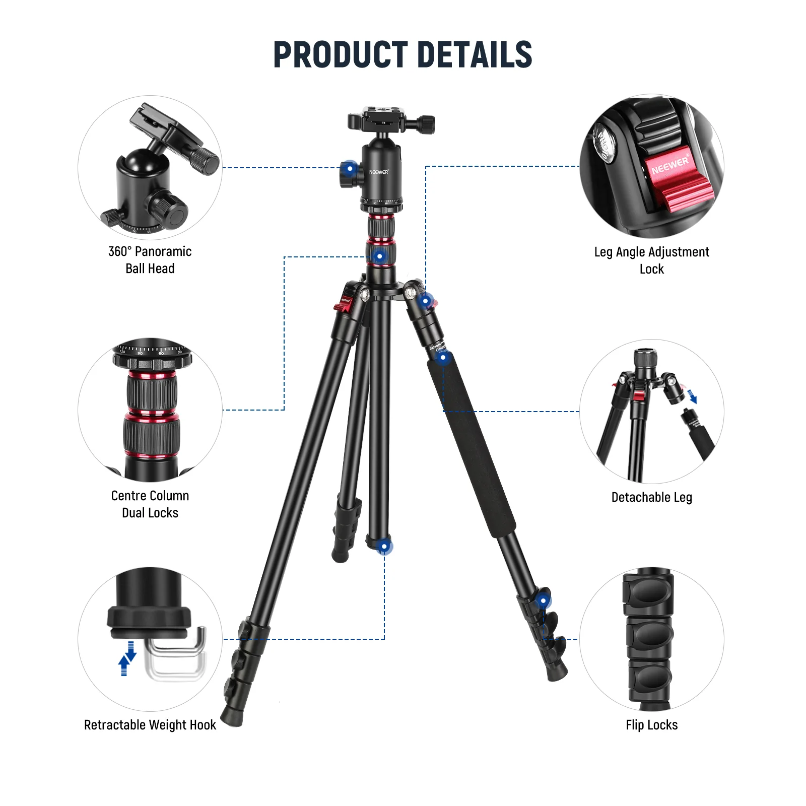 NEEWER TP77 77''/197 cm 2 In 1 Camera Tripod Monopod - Image 16