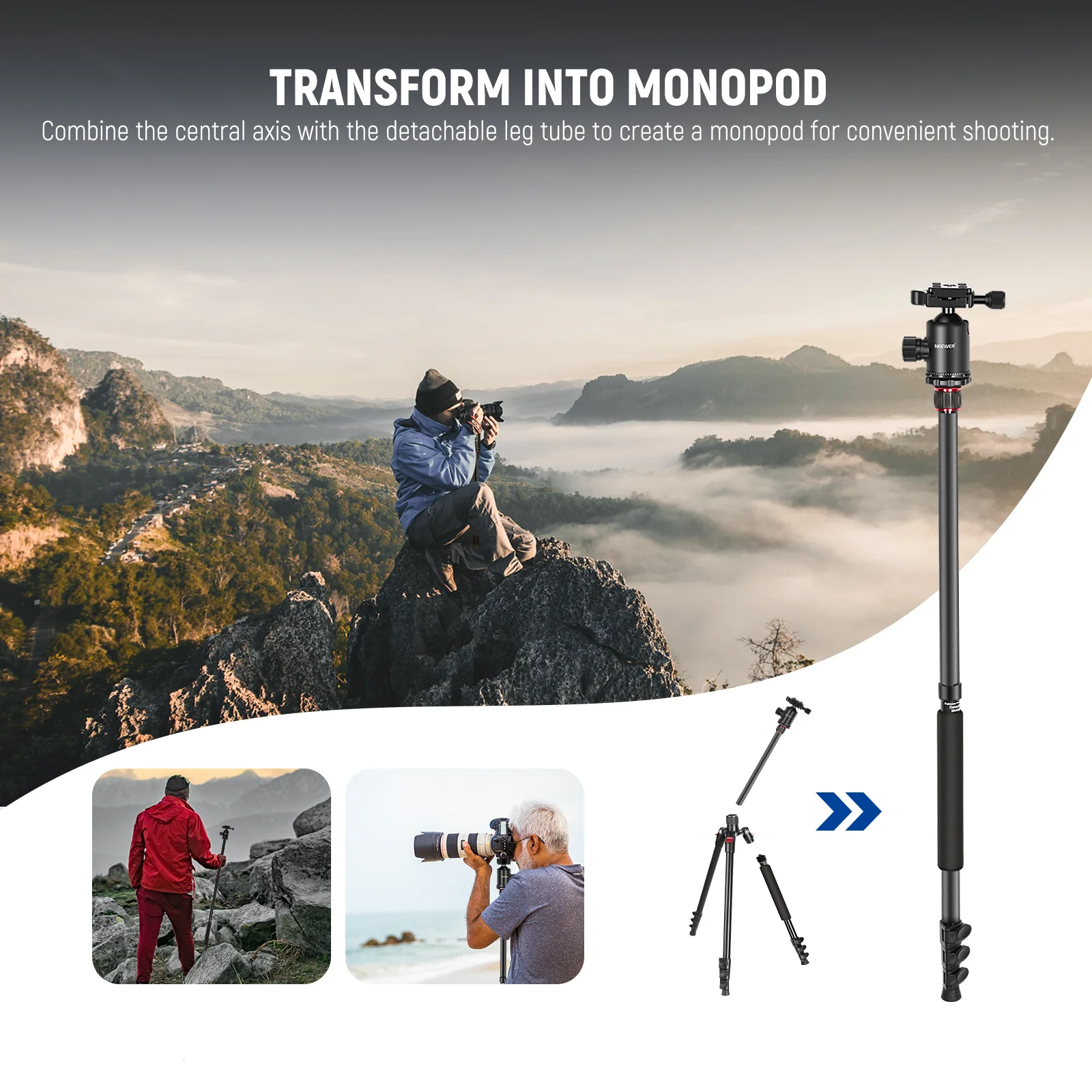 NEEWER TP77 77''/197 cm 2 In 1 Camera Tripod Monopod - Image 6