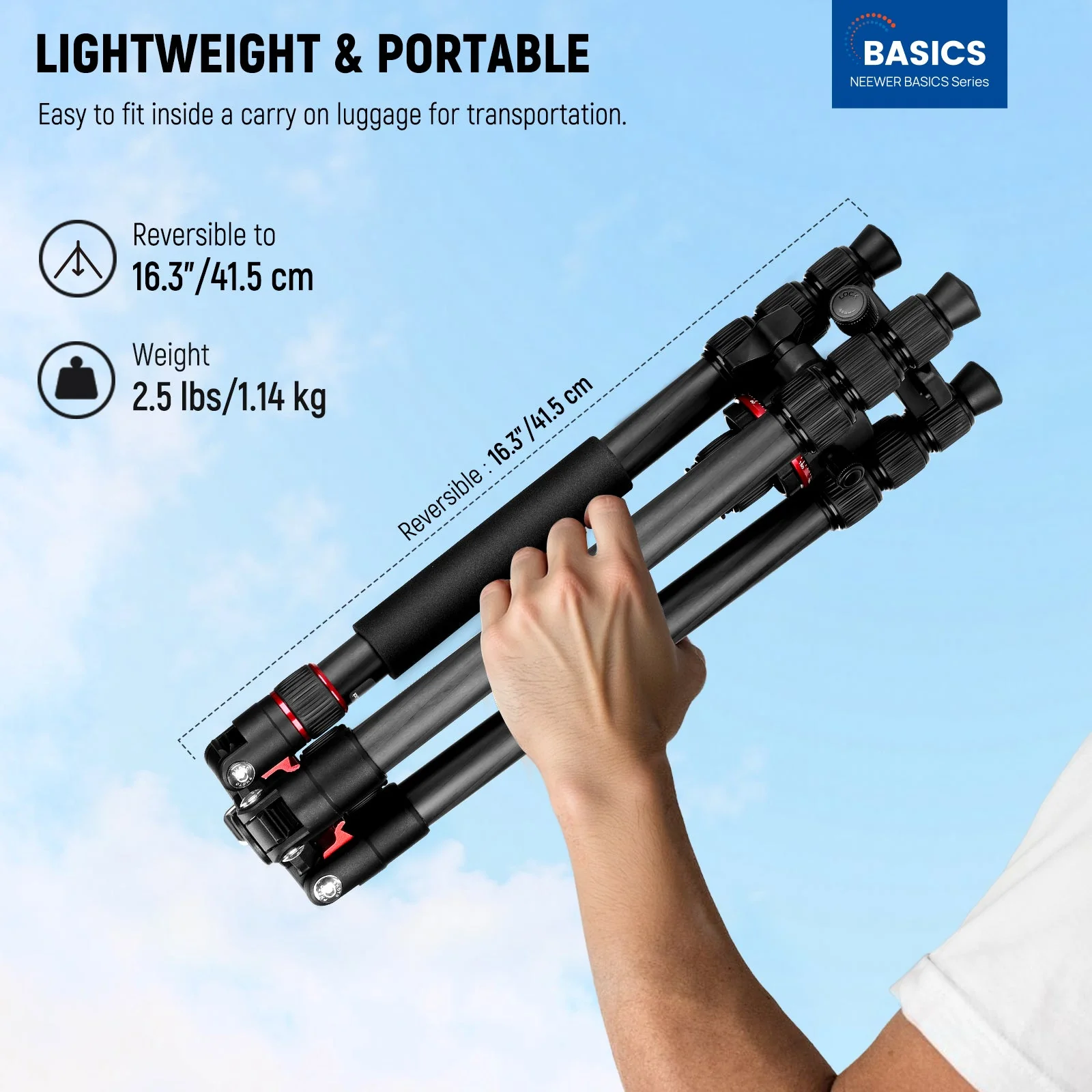 NEEWER BASICS TP17B 64"/162cm Carbon Fiber Travel Tripod Monopod - Image 2