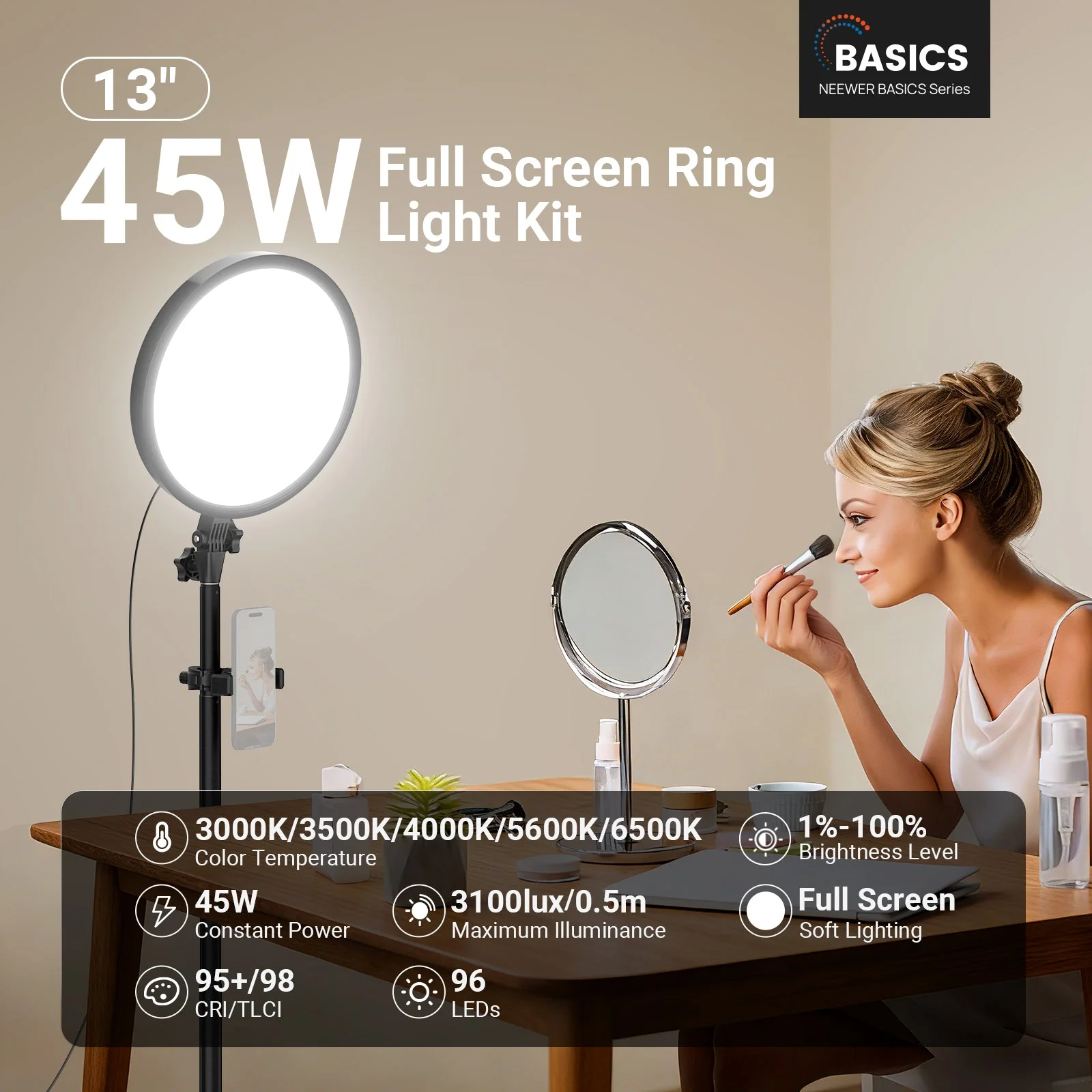 NEEWER BASICS BR45B 13" 45W Full Screen Ring Light - Image 3