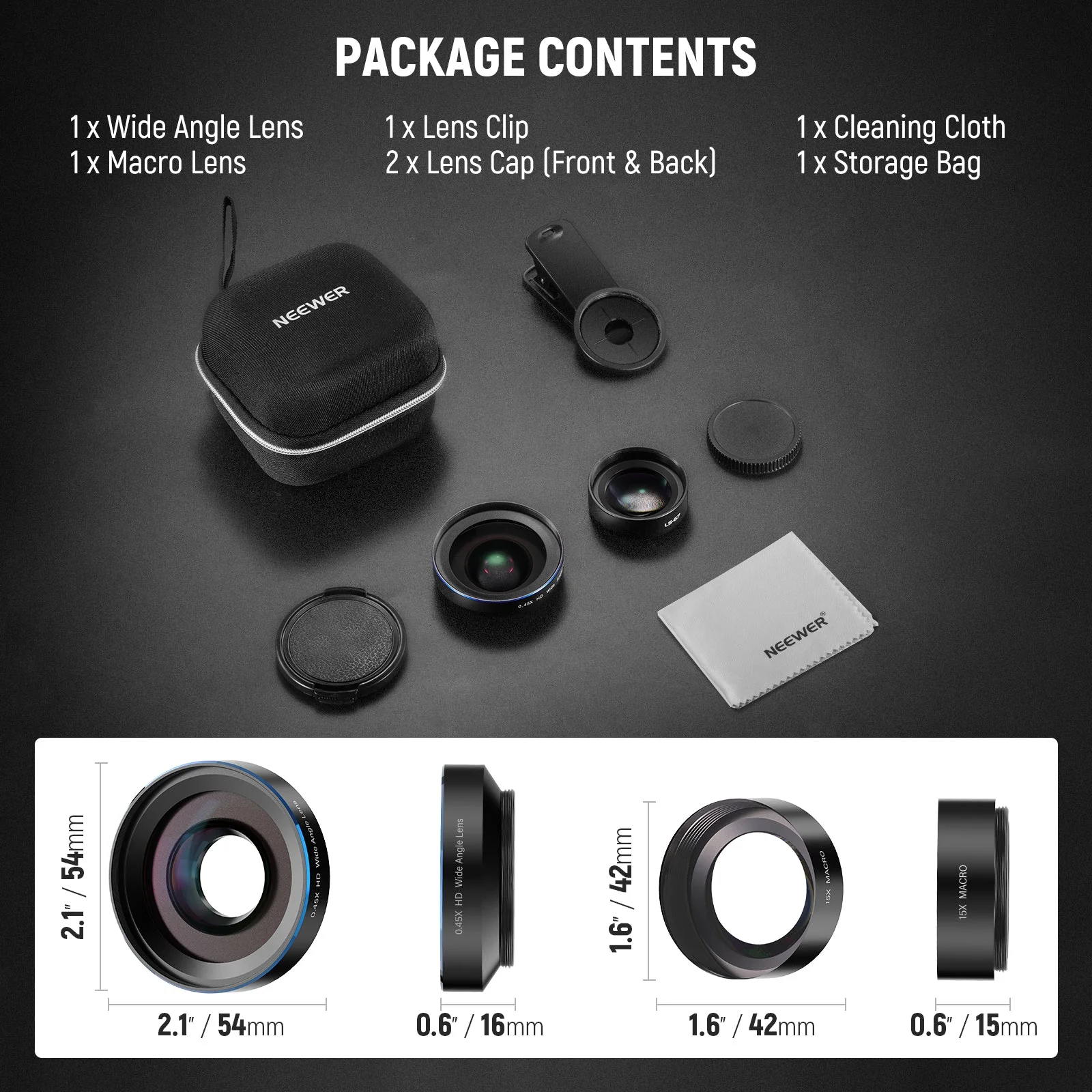 NEEWER BASICS LS-67 2 In 1 0.45x Wide Angle + 15x Macro Phone Lens Kit - Image 9