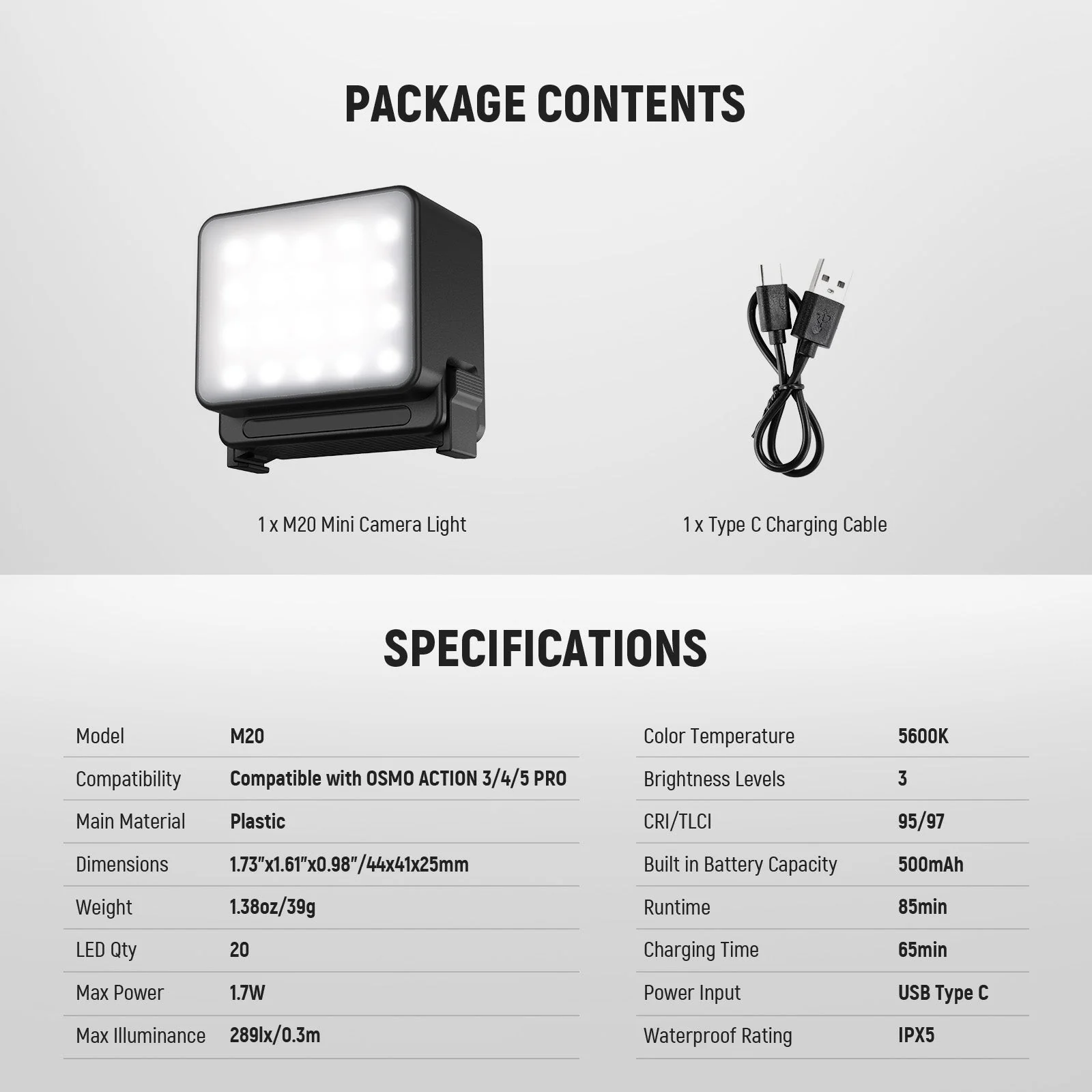 NEEWER BASICS M20 Magnetic Mini Light for DJI OSMO Action 3/4/5 PRO - Image 8