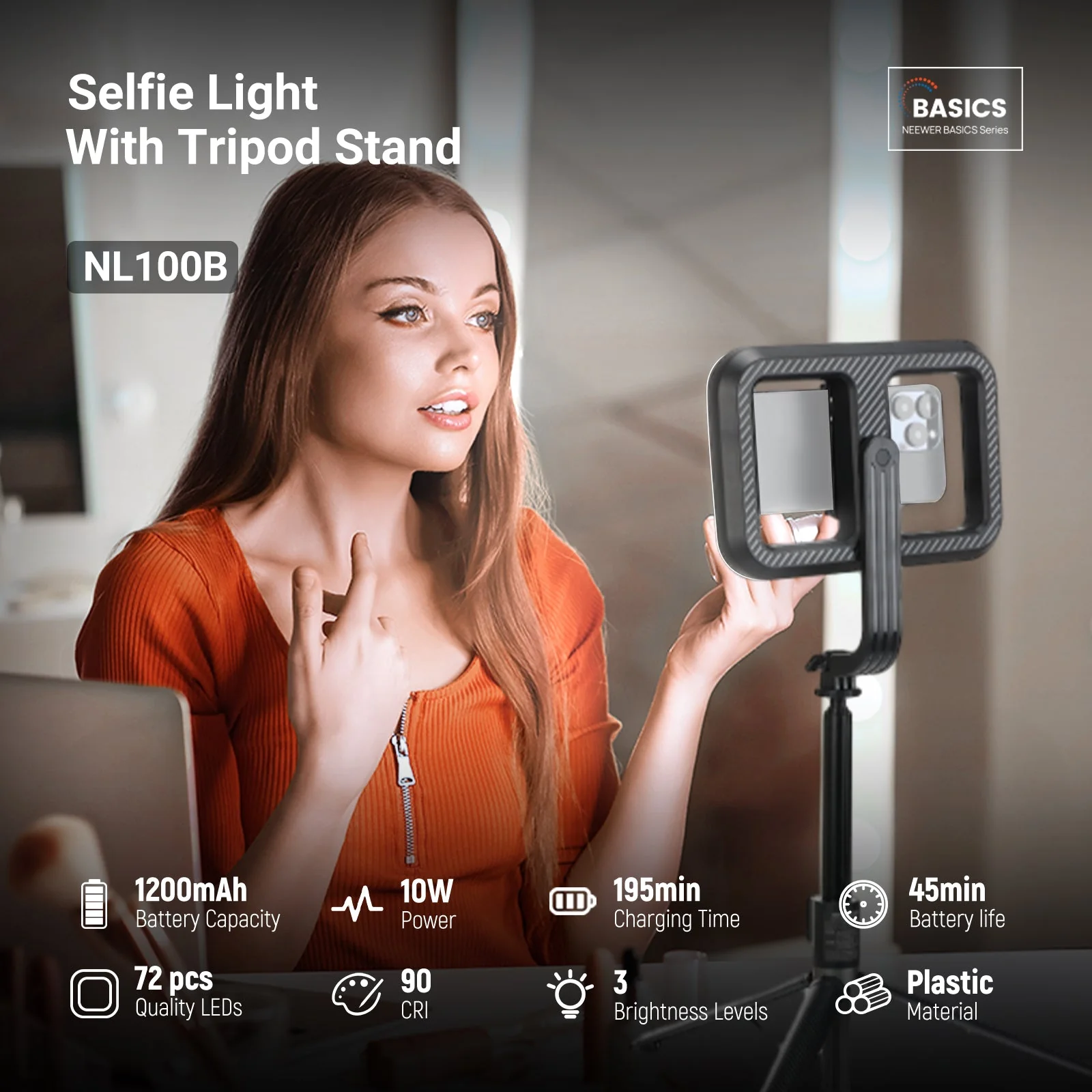 NEEWER BASICS NL100B 10W Selfie Light with Tripod Stand - Image 2