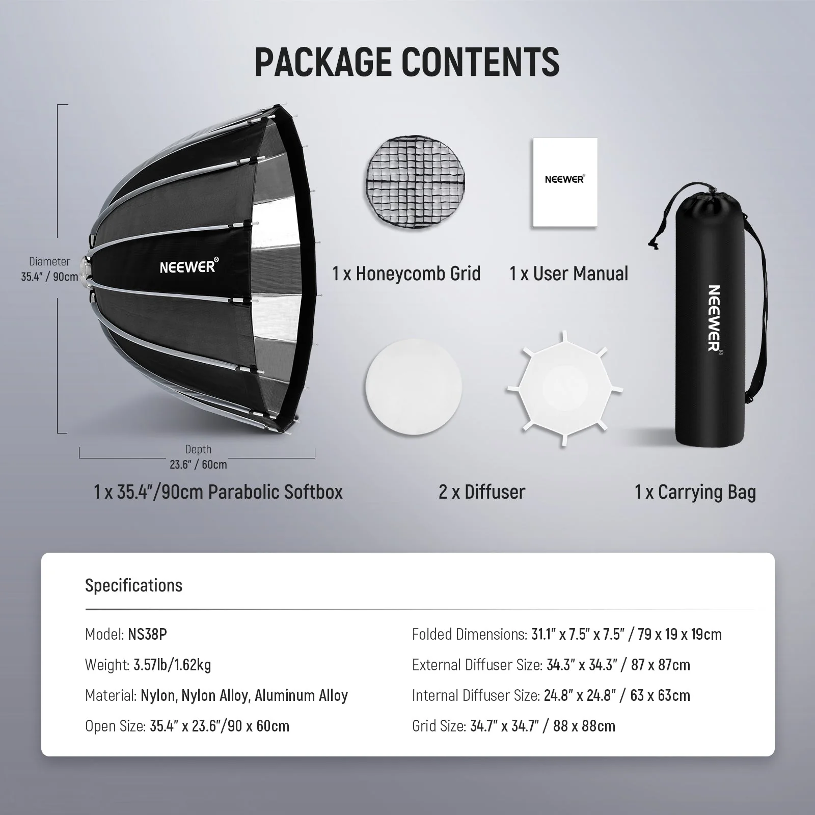 NEEWER BASICS NS36P/NS37P/NS38P/NS39P Parabolic Softbox - Image 24