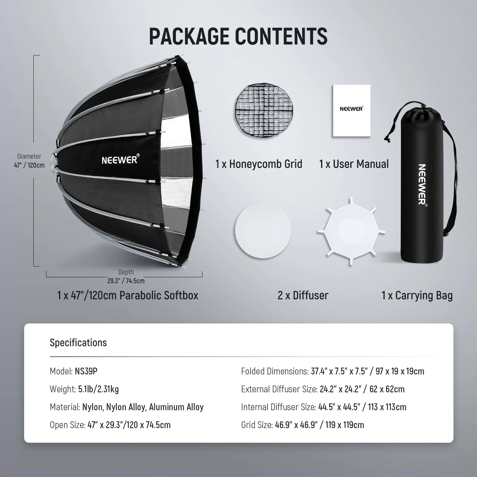 NEEWER BASICS NS36P/NS37P/NS38P/NS39P Parabolic Softbox - Image 33