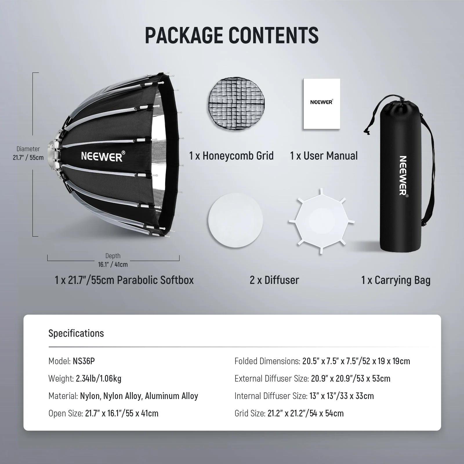 NEEWER BASICS NS36P/NS37P/NS38P/NS39P Parabolic Softbox - Image 8