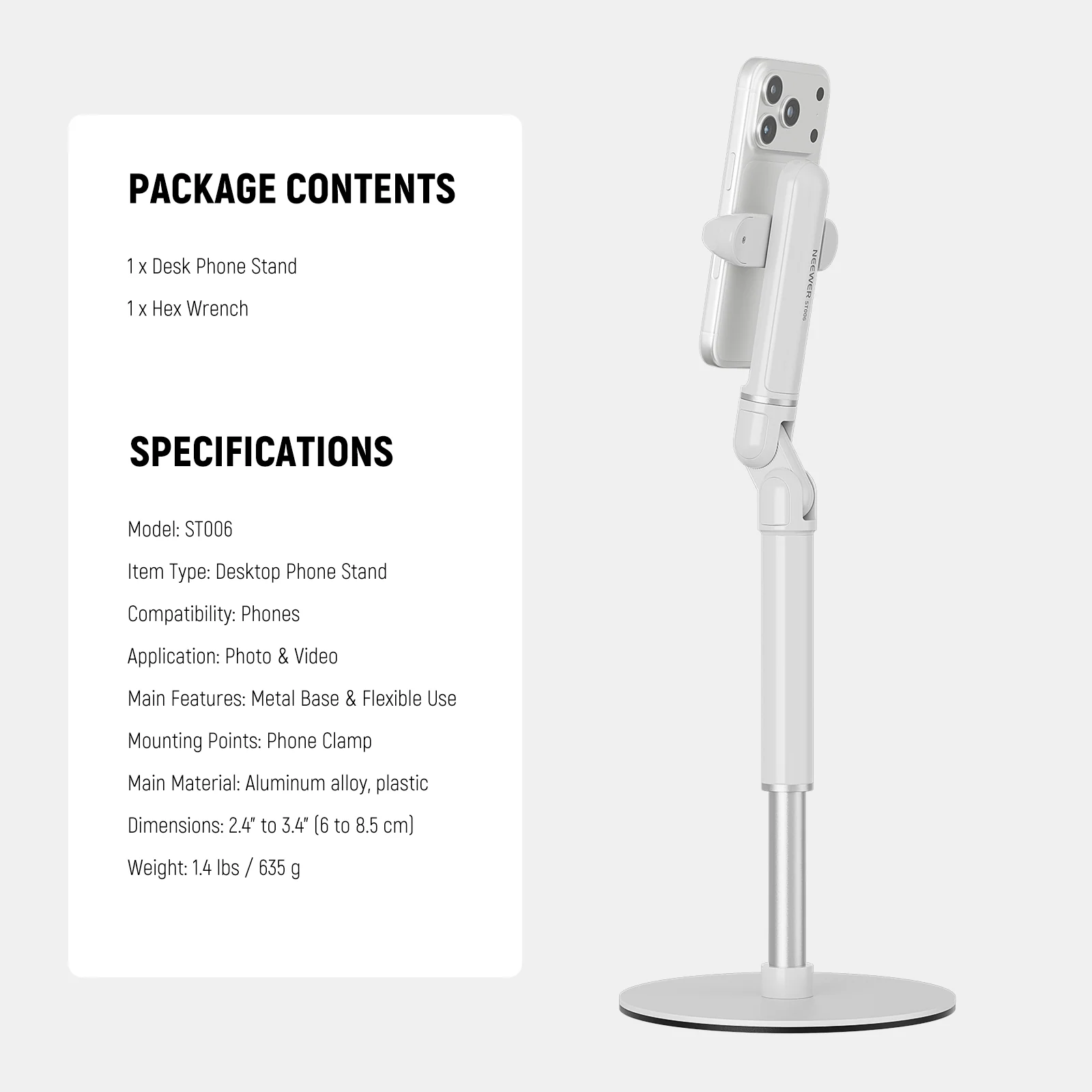 NEEWER BASICS ST006 Adjustable Phone Holder Stand for Desk - Image 14