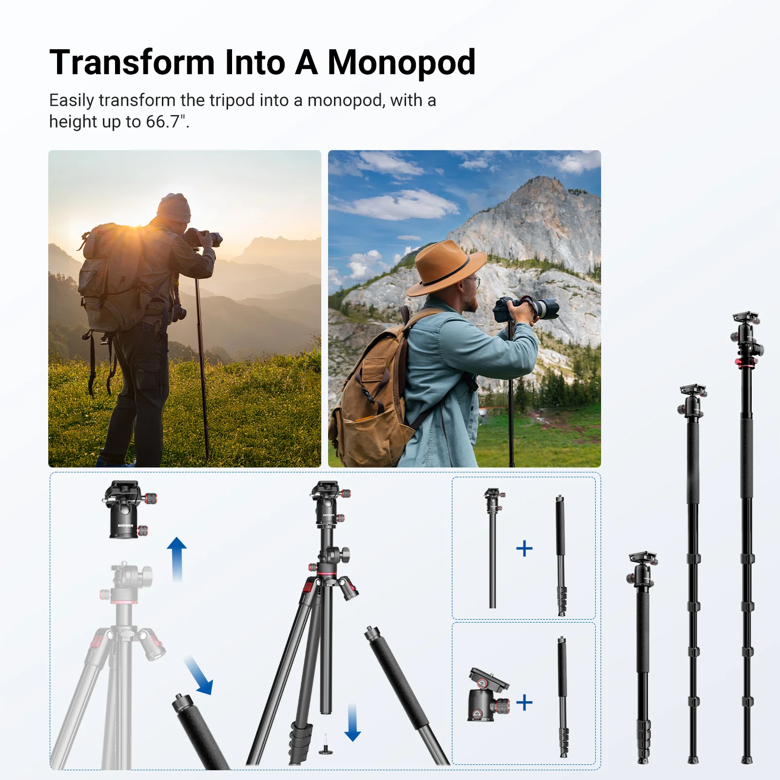 NEEWER BASICS TP014 76" Overhead Camera Tripod Monopod - Image 5