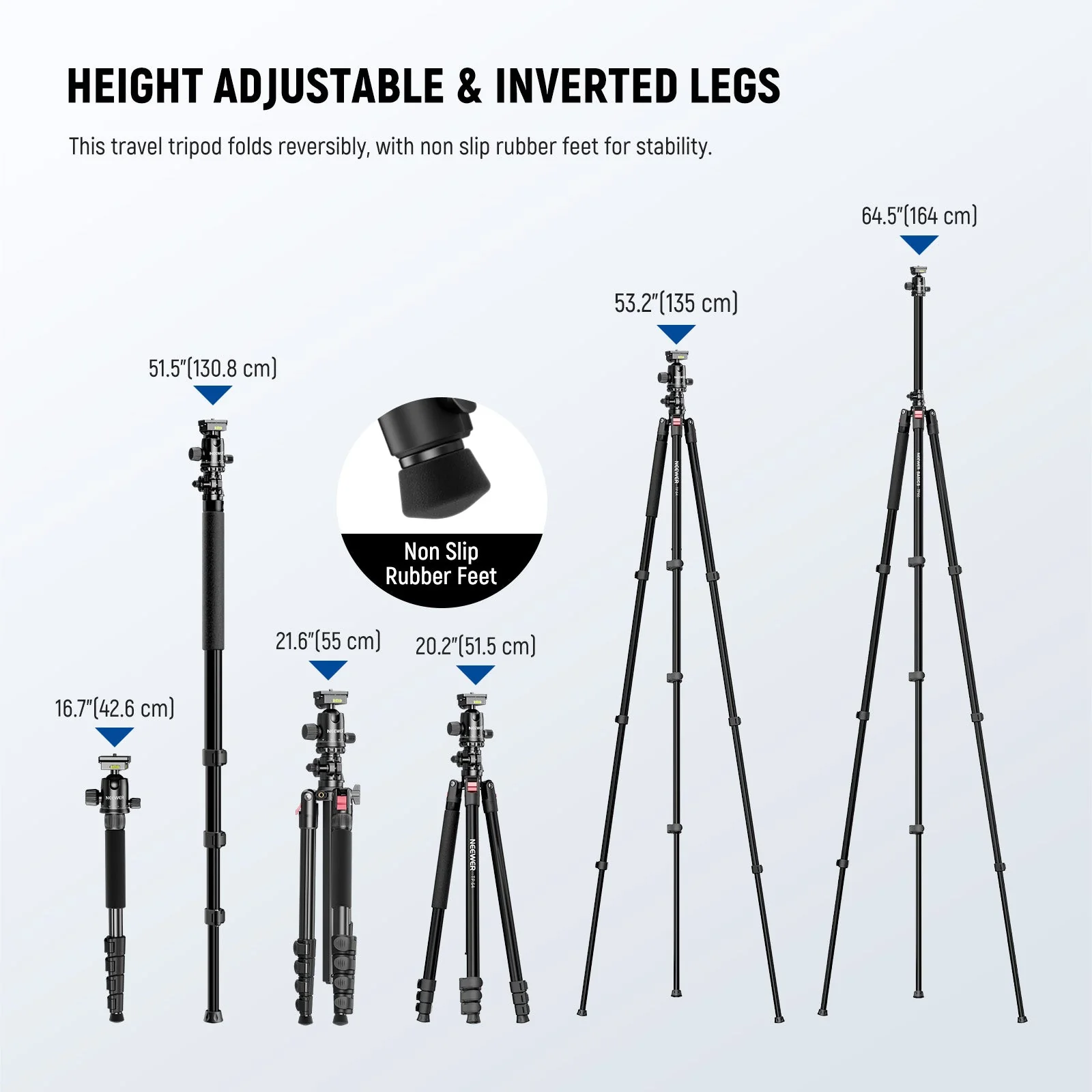 NEEWER BASICS TP66 64.5"/164cm Horizontal Overhead Tripod - Image 3