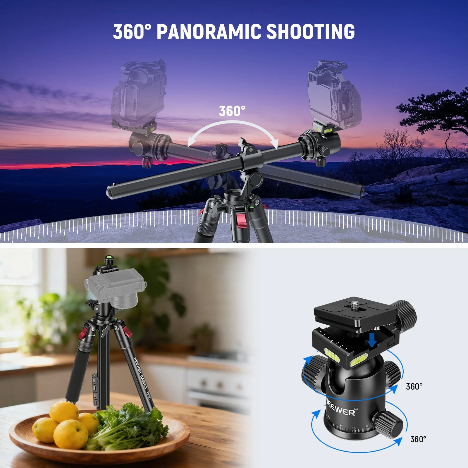 NEEWER BASICS TP66 64.5"/164cm Horizontal Overhead Tripod - Image 5