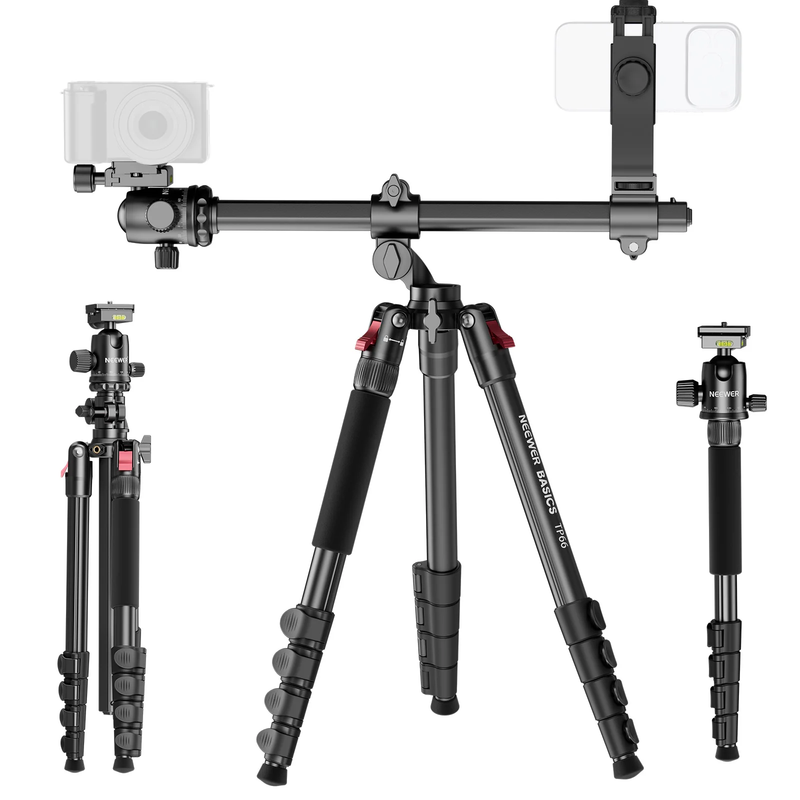 NEEWER BASICS TP66 64.5"/164cm Horizontal Overhead Tripod - Image 8