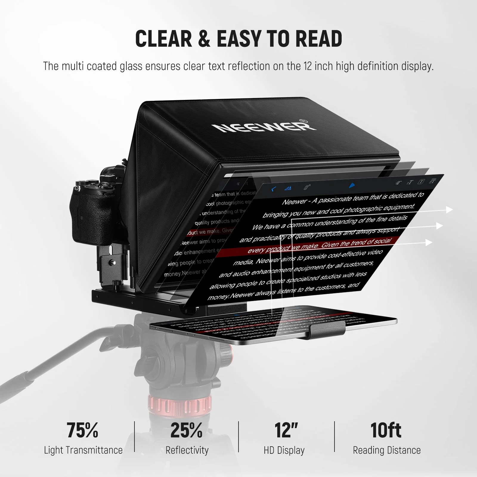 NEEWER BASICS X12B Aluminum Alloy Liftable Teleprompter - Image 4