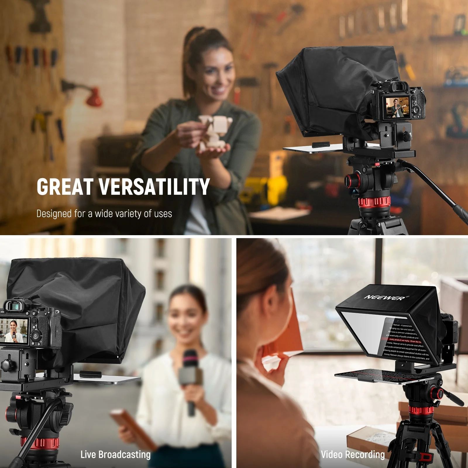 NEEWER BASICS X12B Aluminum Alloy Liftable Teleprompter - Image 7