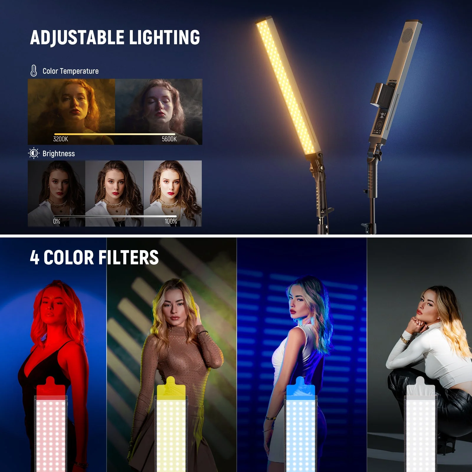 NEEWER BH20B Ultra Upgraded 40W Handheld LED Video Light Stick Kit - Image 4