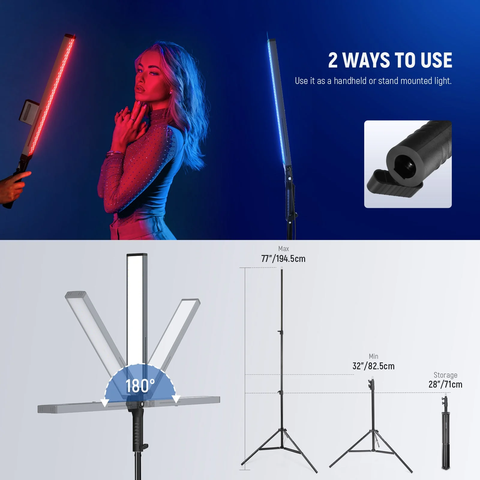 NEEWER BH20B Ultra Upgraded 40W Handheld LED Video Light Stick Kit - Image 7