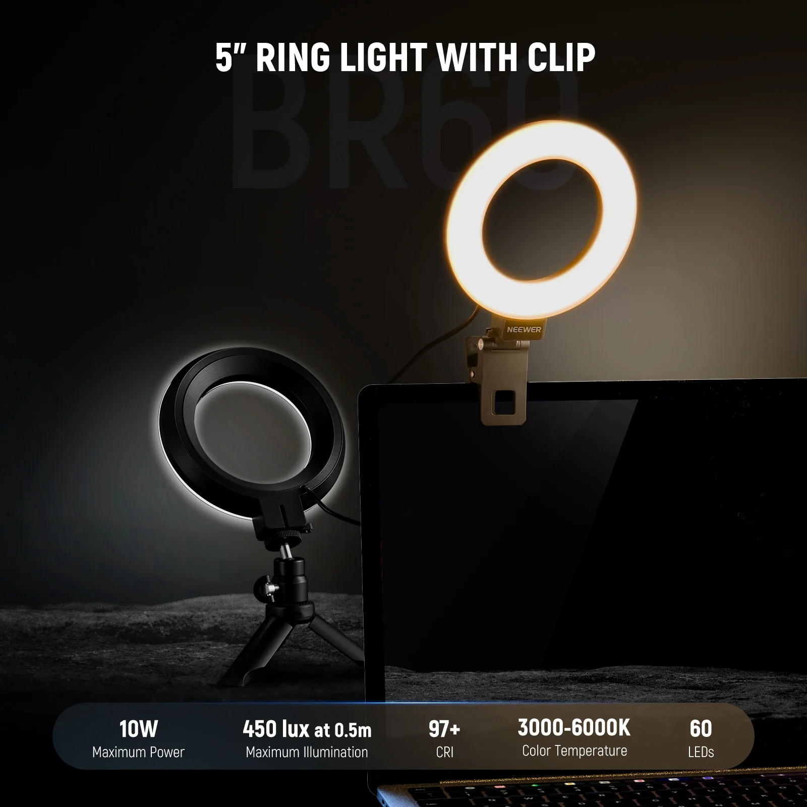 NEEWER BASICS BR60 5" Bi-Color Mini Ring Light - Image 10