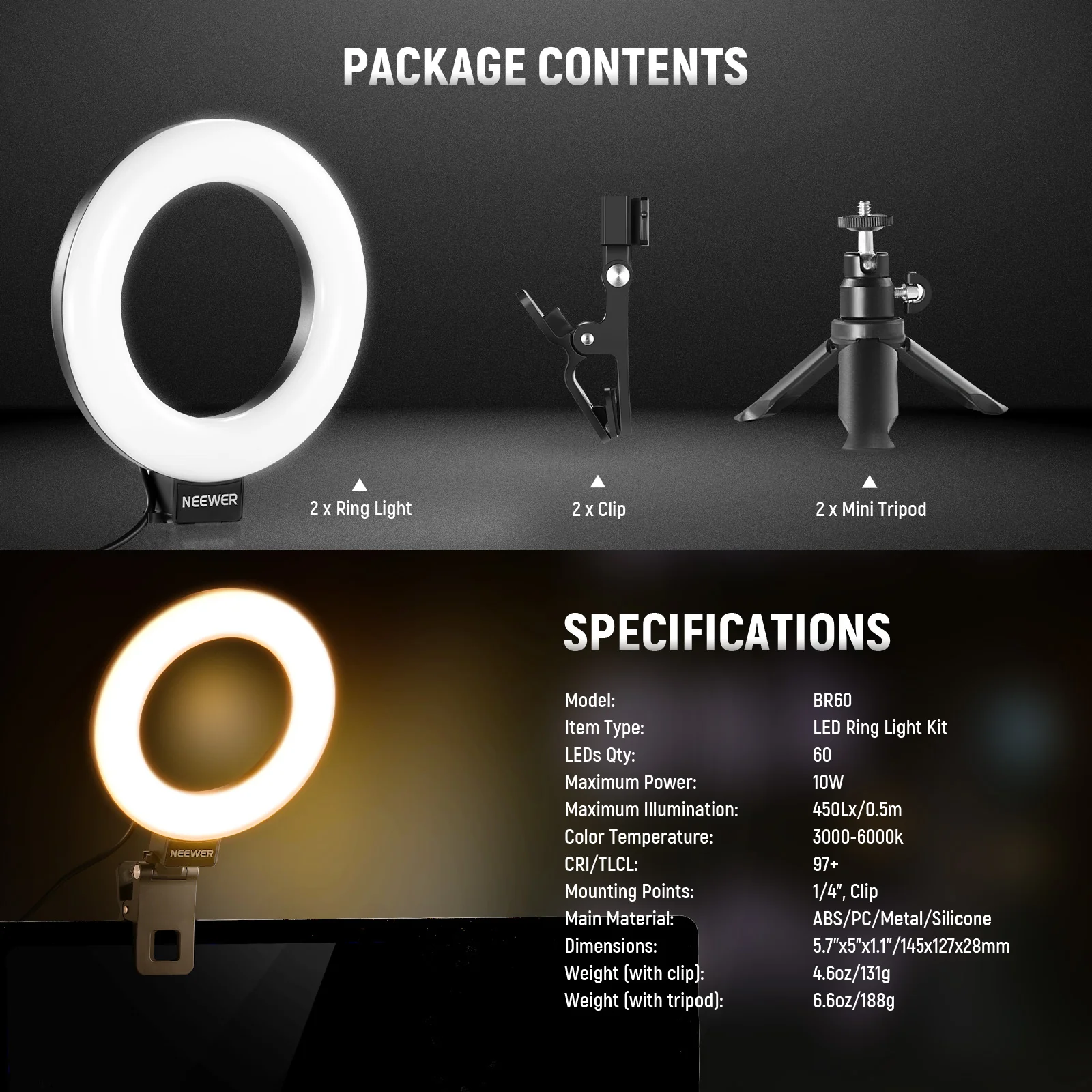 NEEWER BASICS BR60 5" Bi-Color Mini Ring Light - Image 16