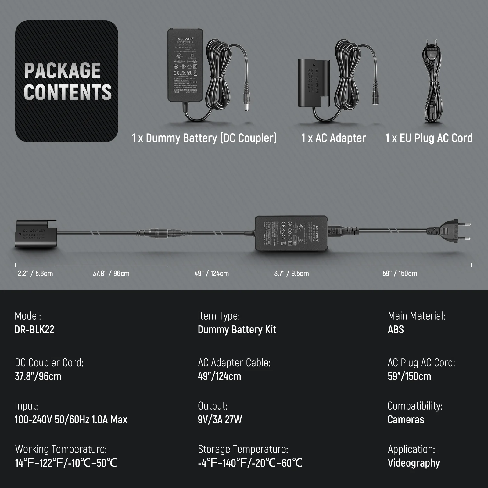 NEEWER DMW-BLK22 AC Power Supply Adapter and DC Coupler Dummy Battery Kit - Image 8
