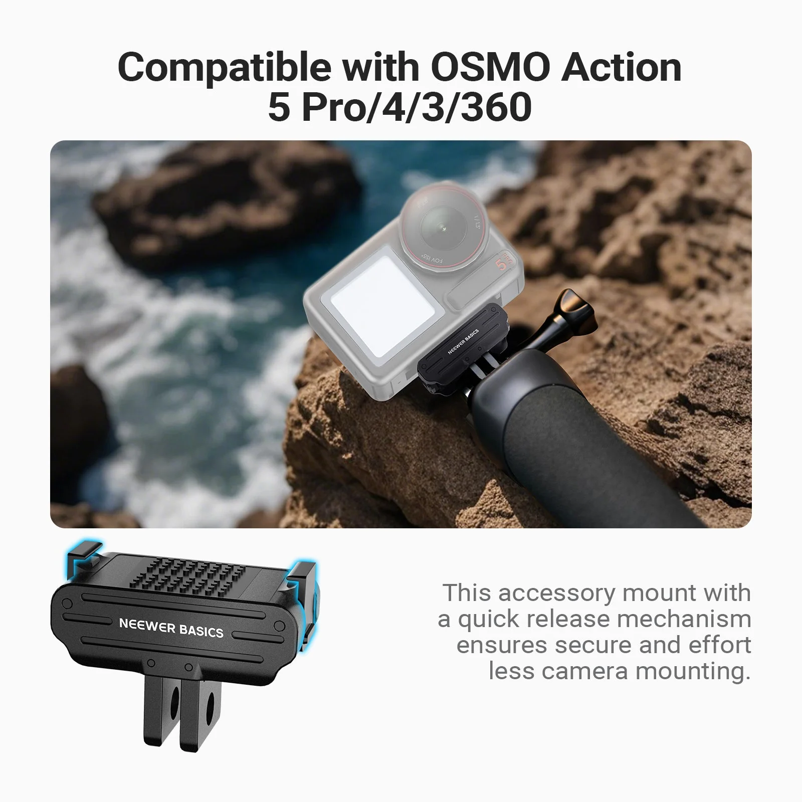 NEEWER BASICS DP04 Magnetic Mount For DJI OSMO Action 5 Pro 4 3 360 - Image 3