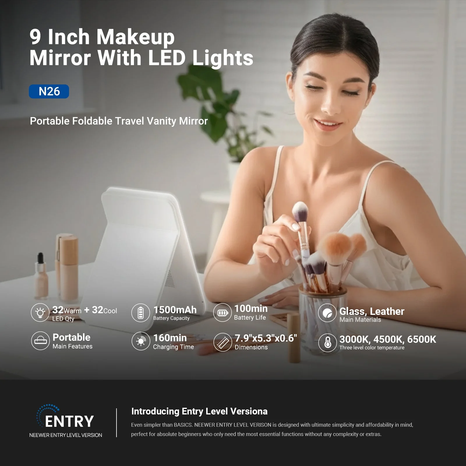 NEEWER ENTRY LEVEL VERSION N26/N27 Lighted Makeup Mirror with LED Lights - Image 13