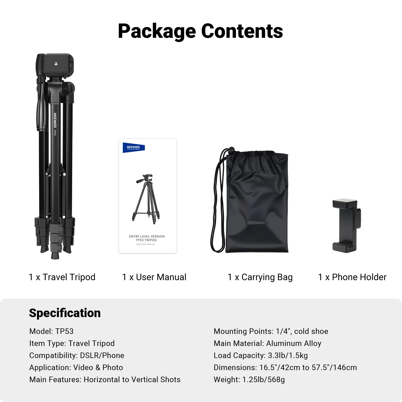 NEEWER Entry Level Version TP53 Metal Travel Tripod - Image 9