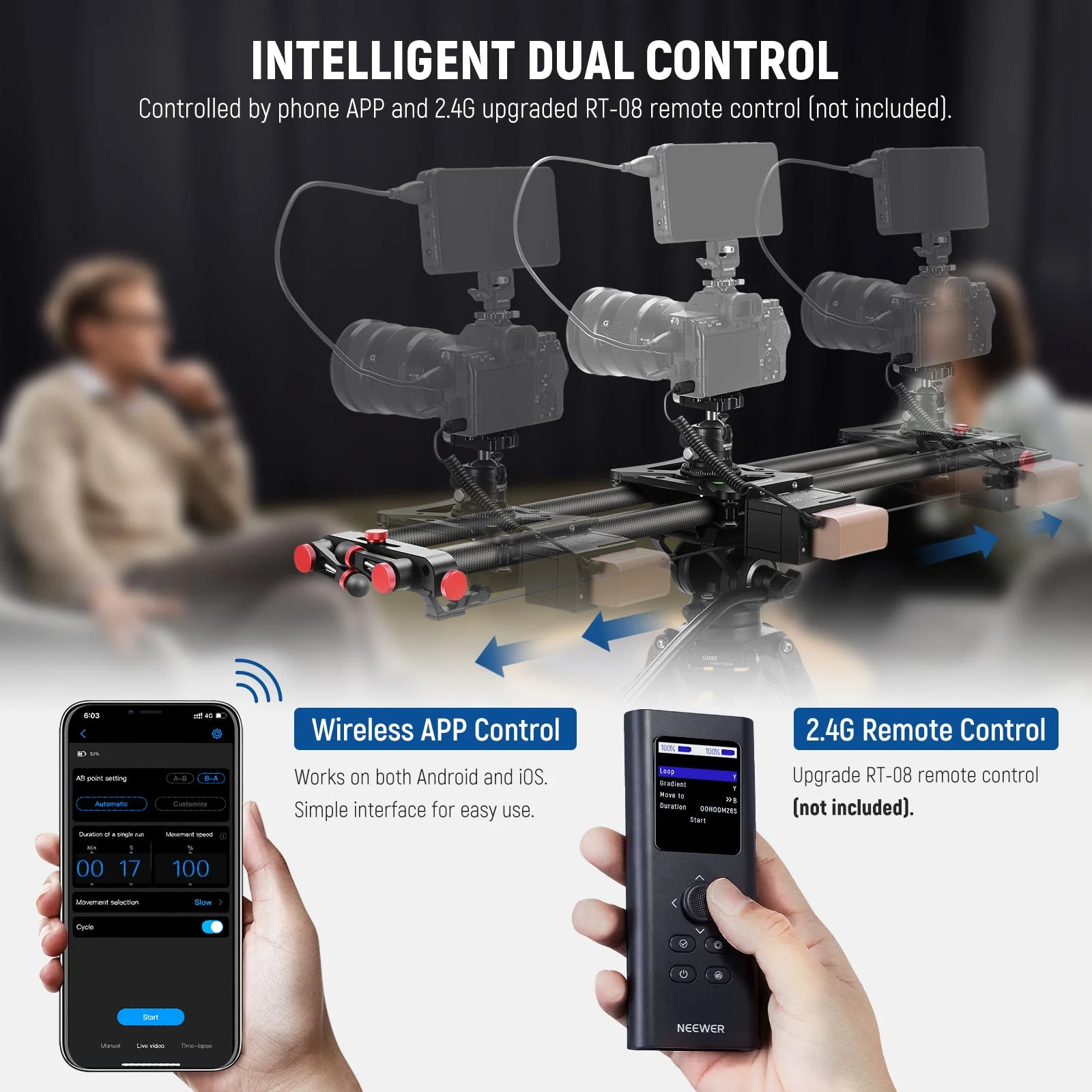 NEEWER ER1 Motorized Carbon Fiber Camera Slider with F750 Battery - Image 4