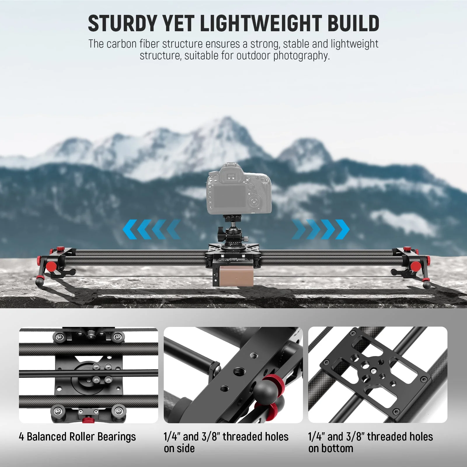 NEEWER ER1 Motorized Carbon Fiber Camera Slider with F750 Battery - Image 7