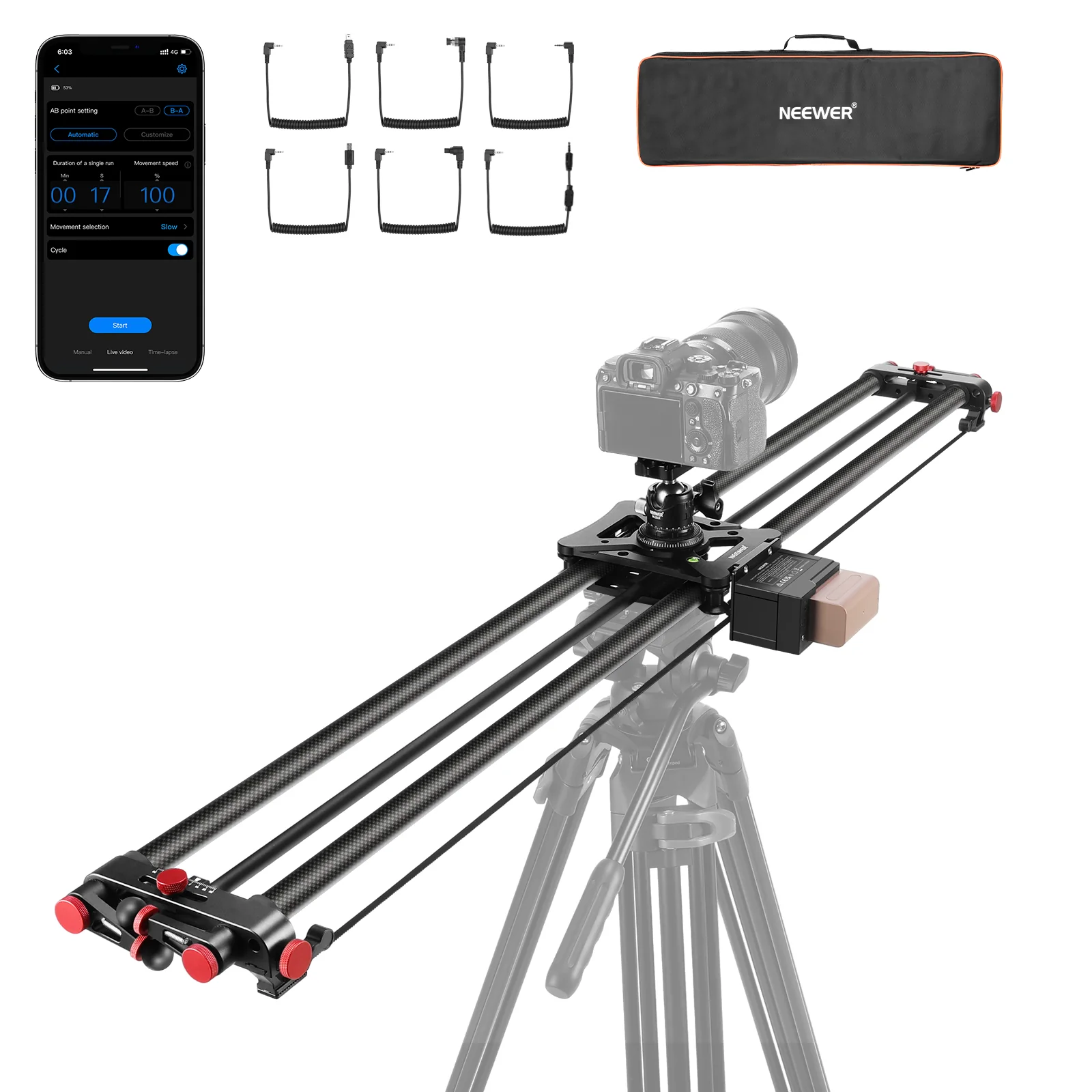 NEEWER ER1 Motorized Carbon Fiber Camera Slider with F750 Battery - Image 9