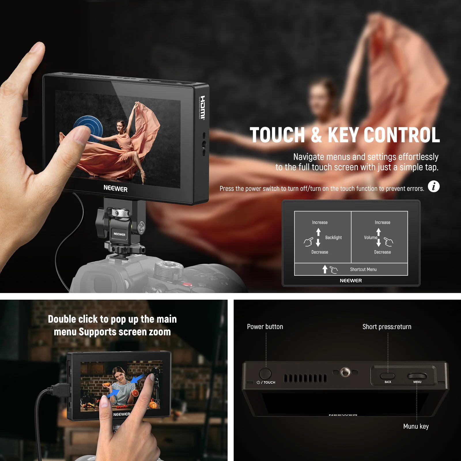 NEEWER F500 PRO LED 5.5" Camera Touch Screen Monitor - Image 6