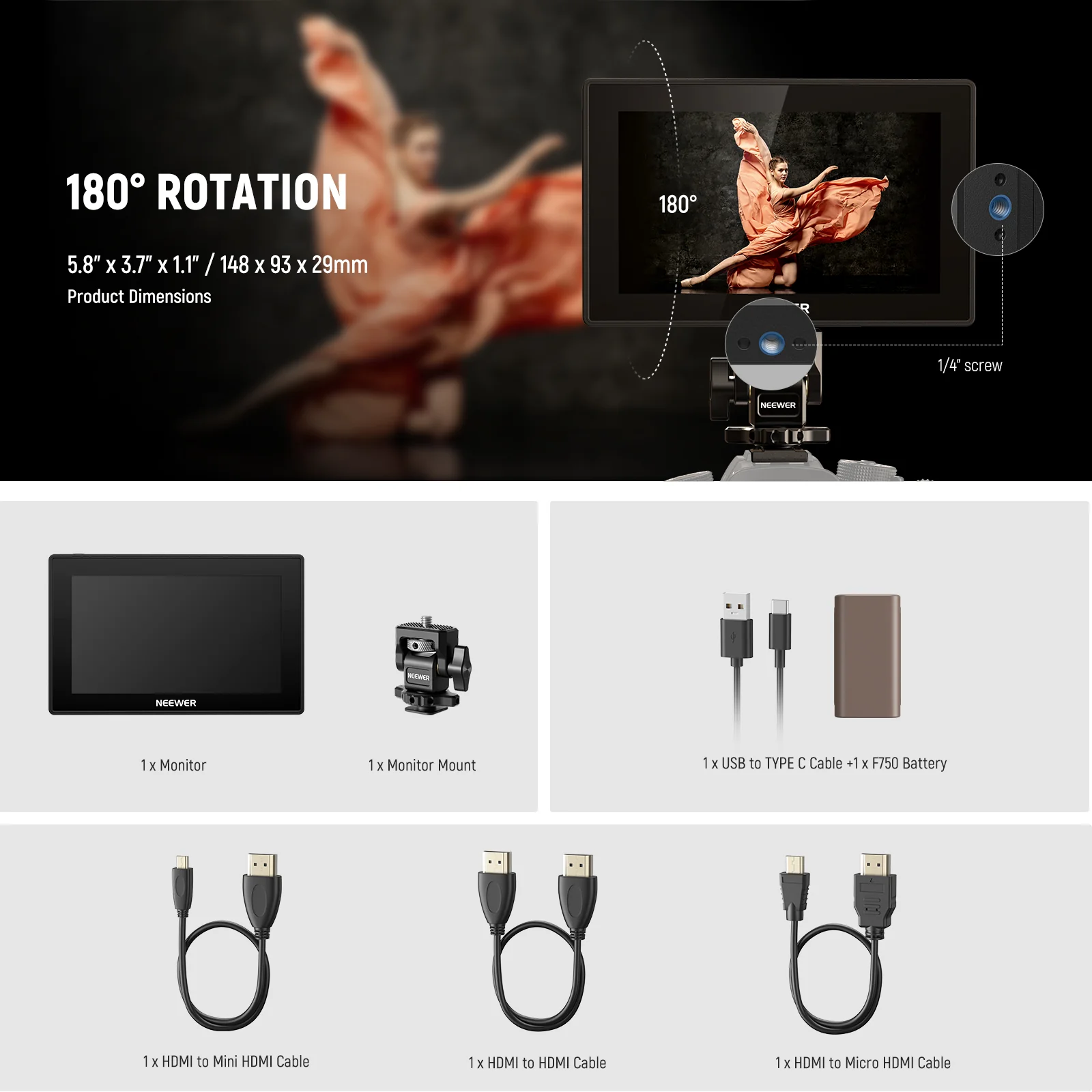 NEEWER F500 PRO LED 5.5" Camera Touch Screen Monitor - Image 9
