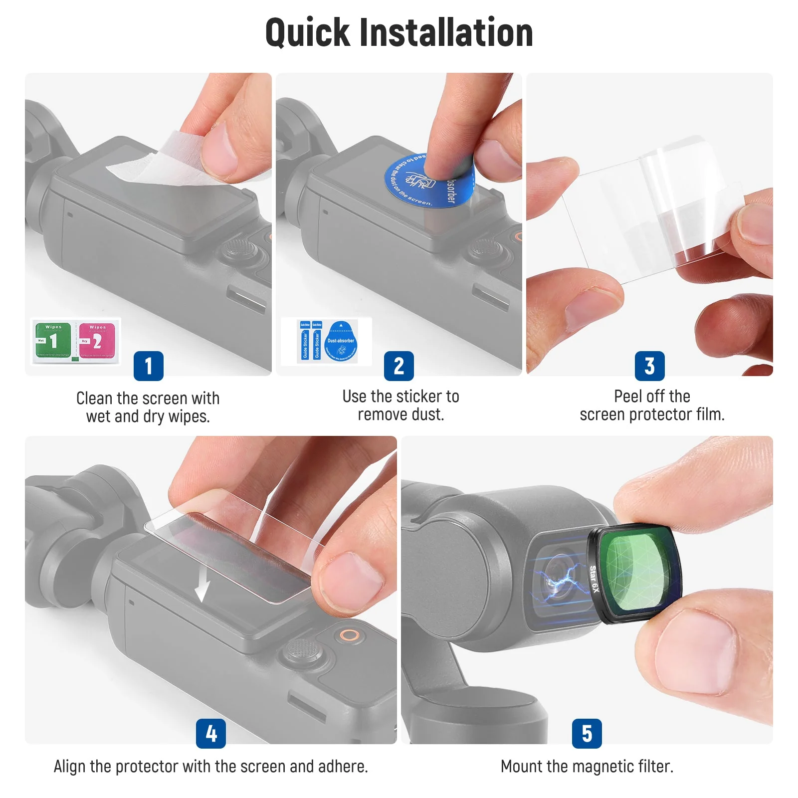 NEEWER FL-62 Magnetic 6 Point Star Filter For DJI Osmo Pocket 3 / Pocket 4/ Xtra Muse - Image 8