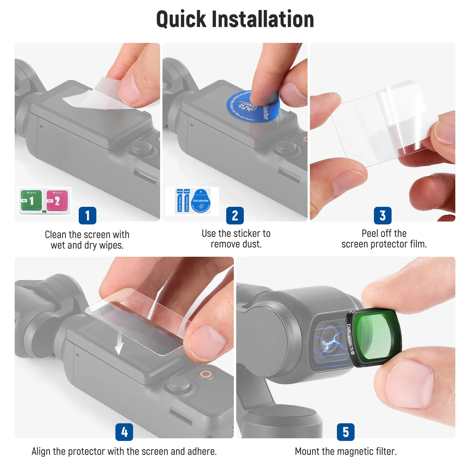 NEEWER FL-B12 Black Diffusion Filter Set for DJI Osmo Pocket 3 / Pocket 4/ Xtra Muse - Image 7