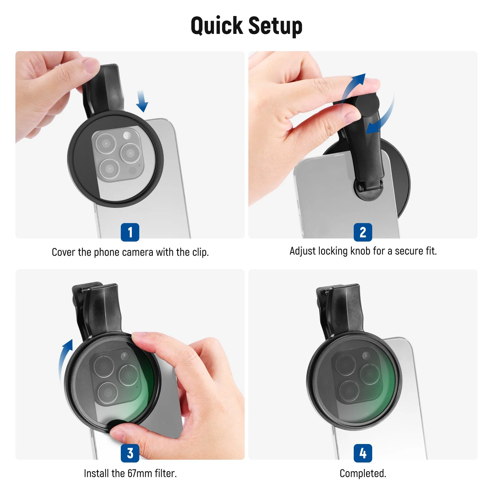NEEWER FL-B24/FL-B20 67mm Black Diffusion 1/4 Filter with Clip For Smartphone - Image 8