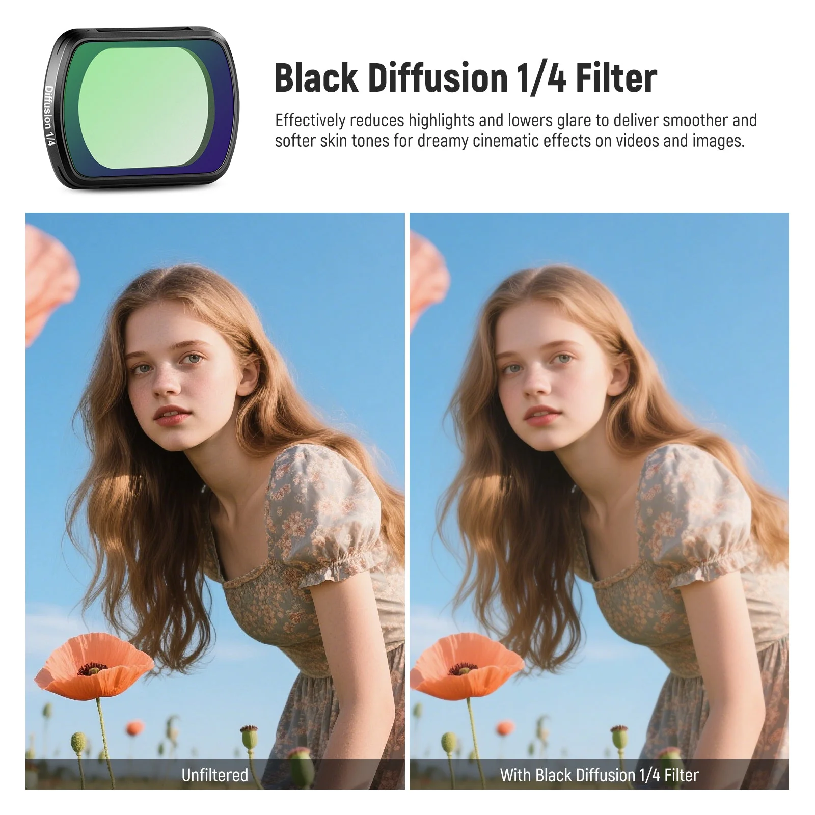 NEEWER FL-B33 Black Diffusion 1/4 Filter&0.75X Wide Angle Lens for DJI Osmo Pocket 3 / Pocket 4/ Xtra Muse - Image 4